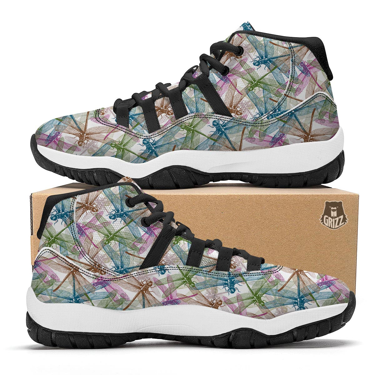 Dragonfly Pattern Black Bball Shoes-grizzshop