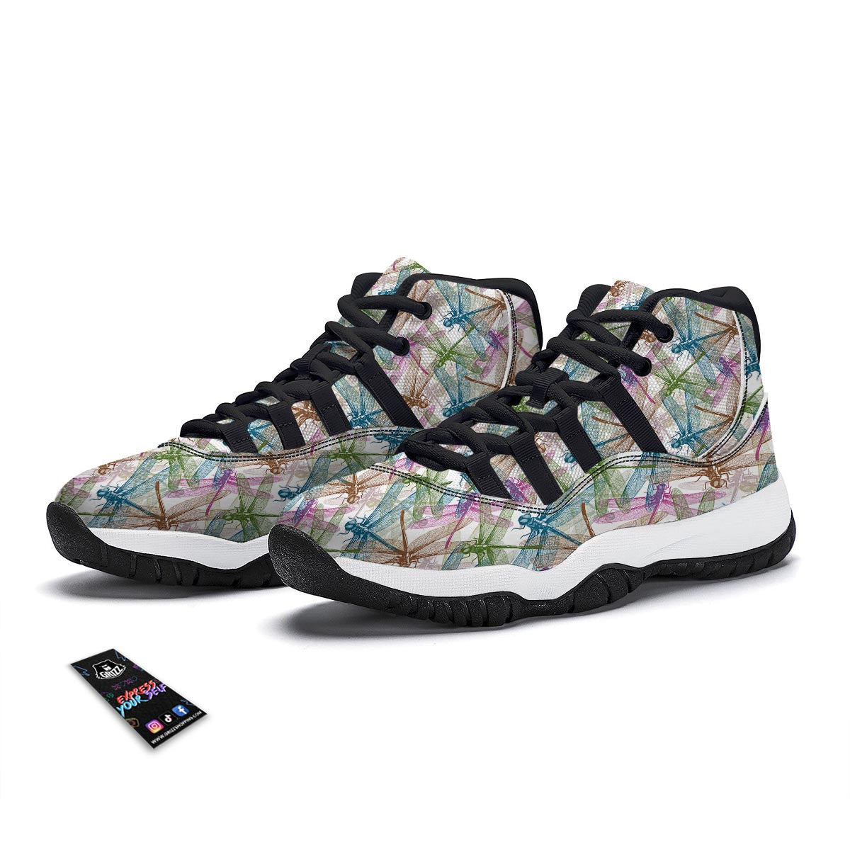 Dragonfly Pattern Black Bball Shoes-grizzshop