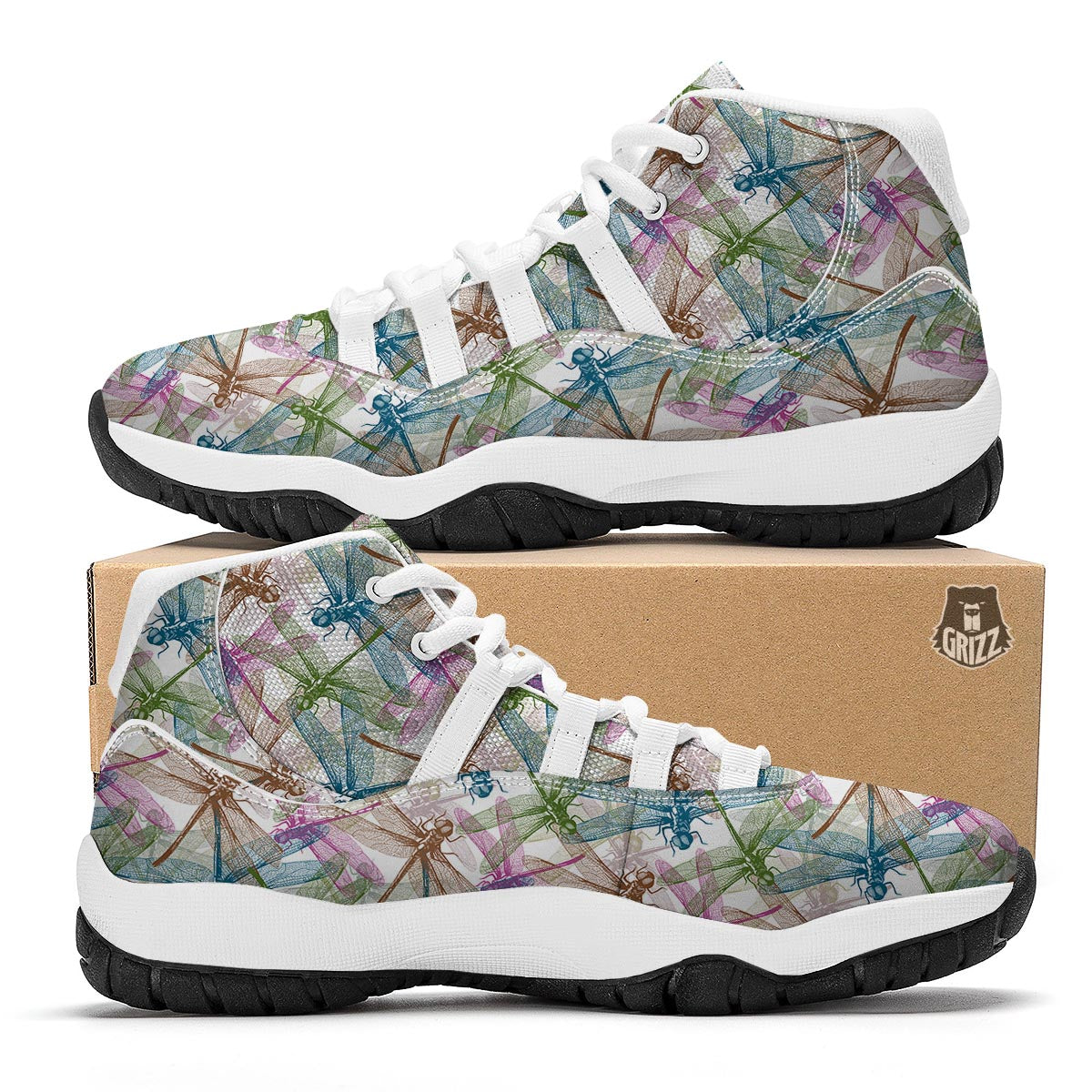Dragonfly Pattern White Bball Shoes-grizzshop