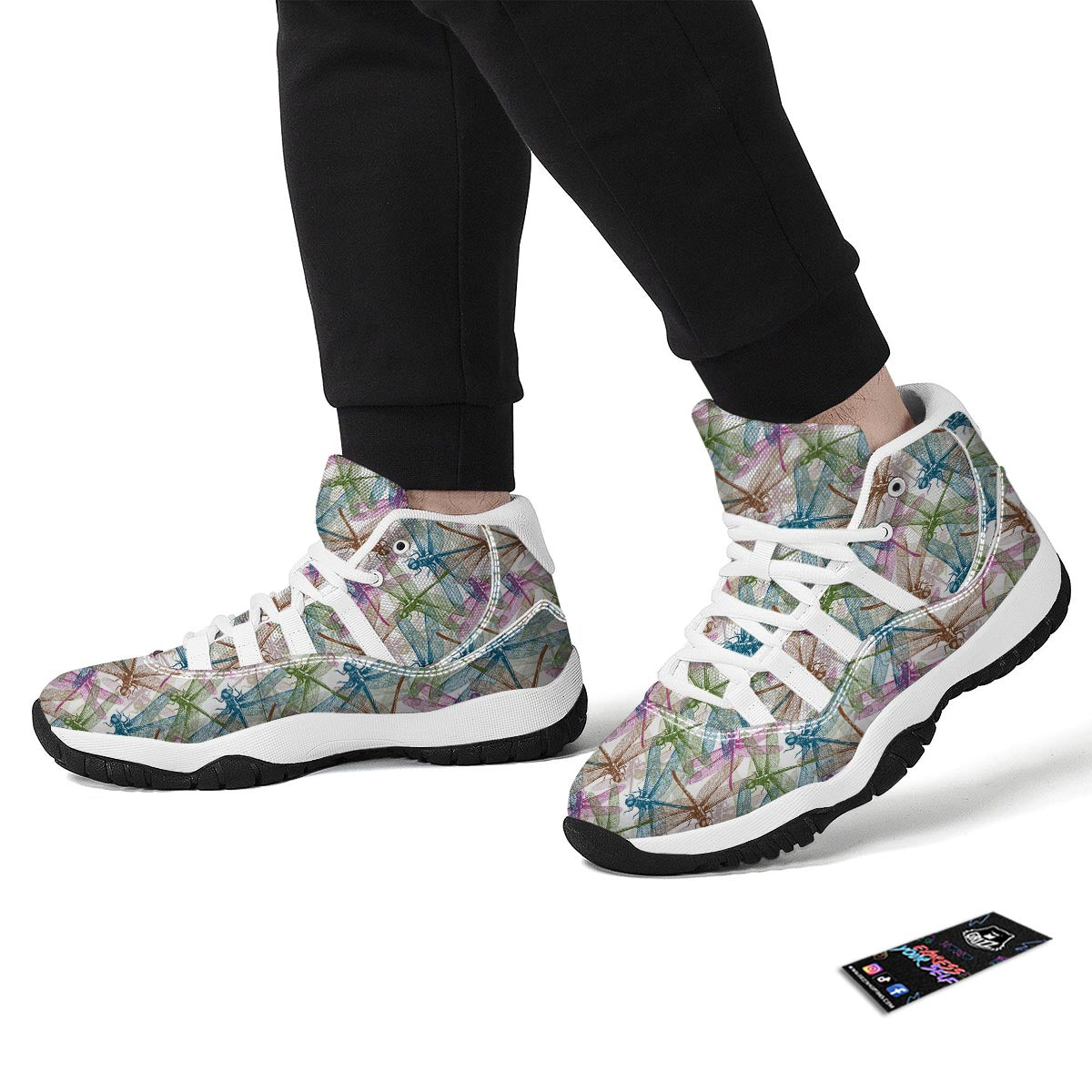 Dragonfly Pattern White Bball Shoes-grizzshop