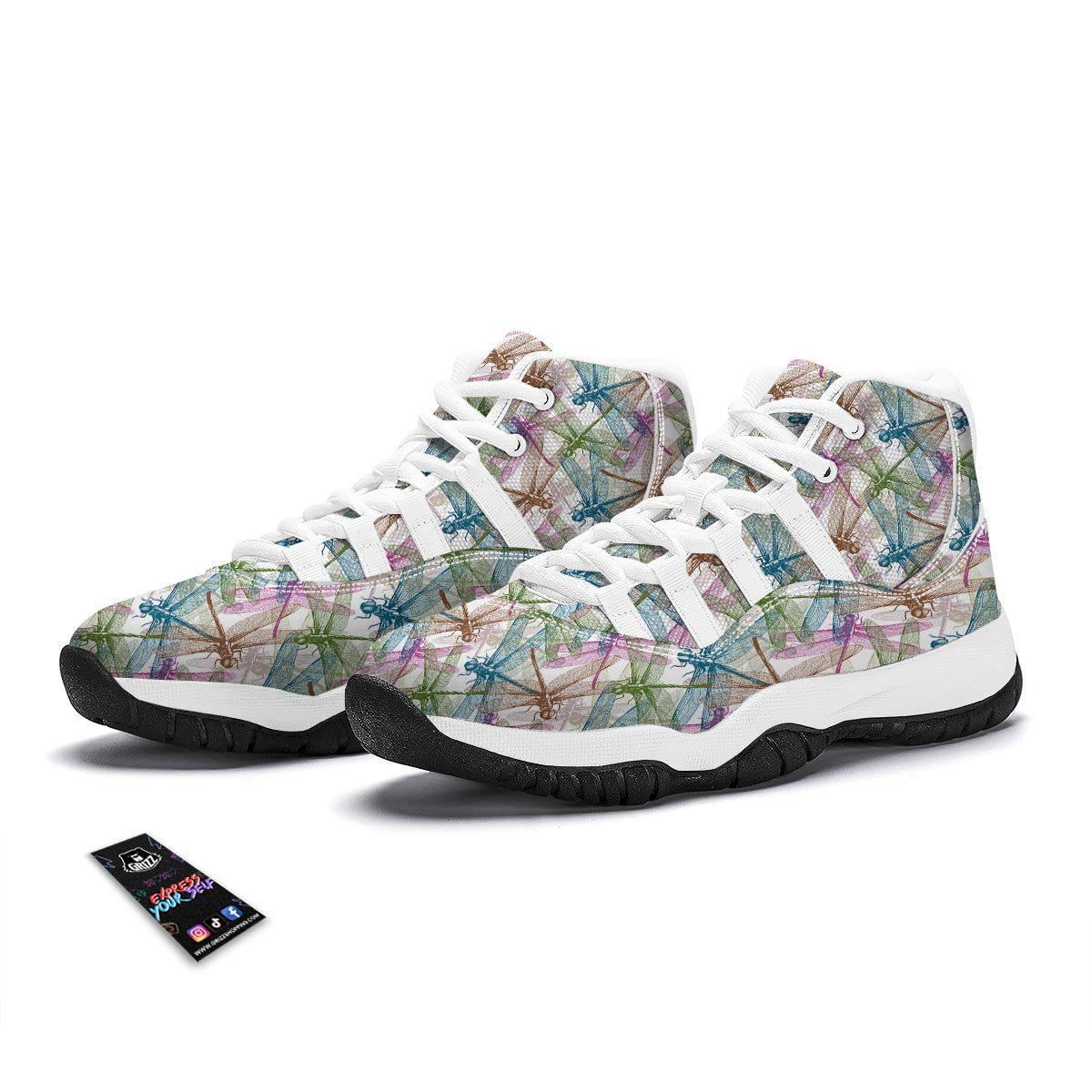 Dragonfly Pattern White Bball Shoes-grizzshop