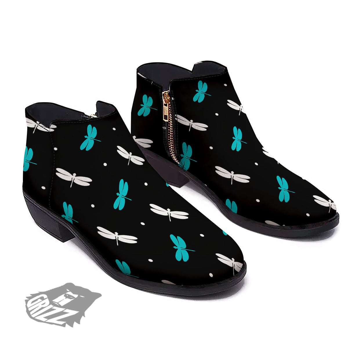 Dragonfly Polka Dot Print Pattern Ankle Boots-grizzshop