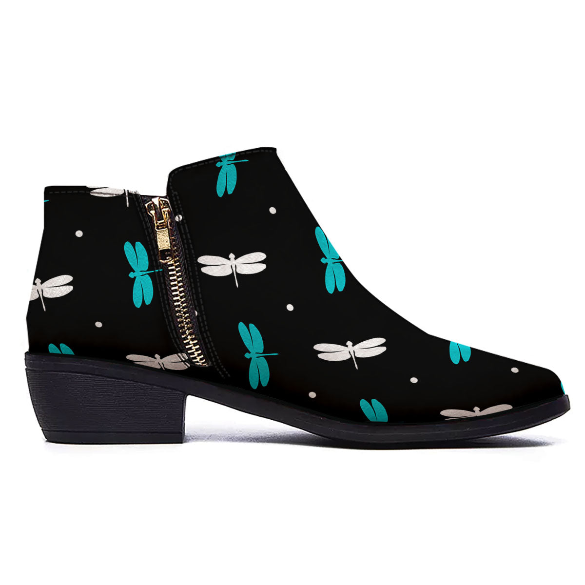 Dragonfly Polka Dot Print Pattern Ankle Boots-grizzshop