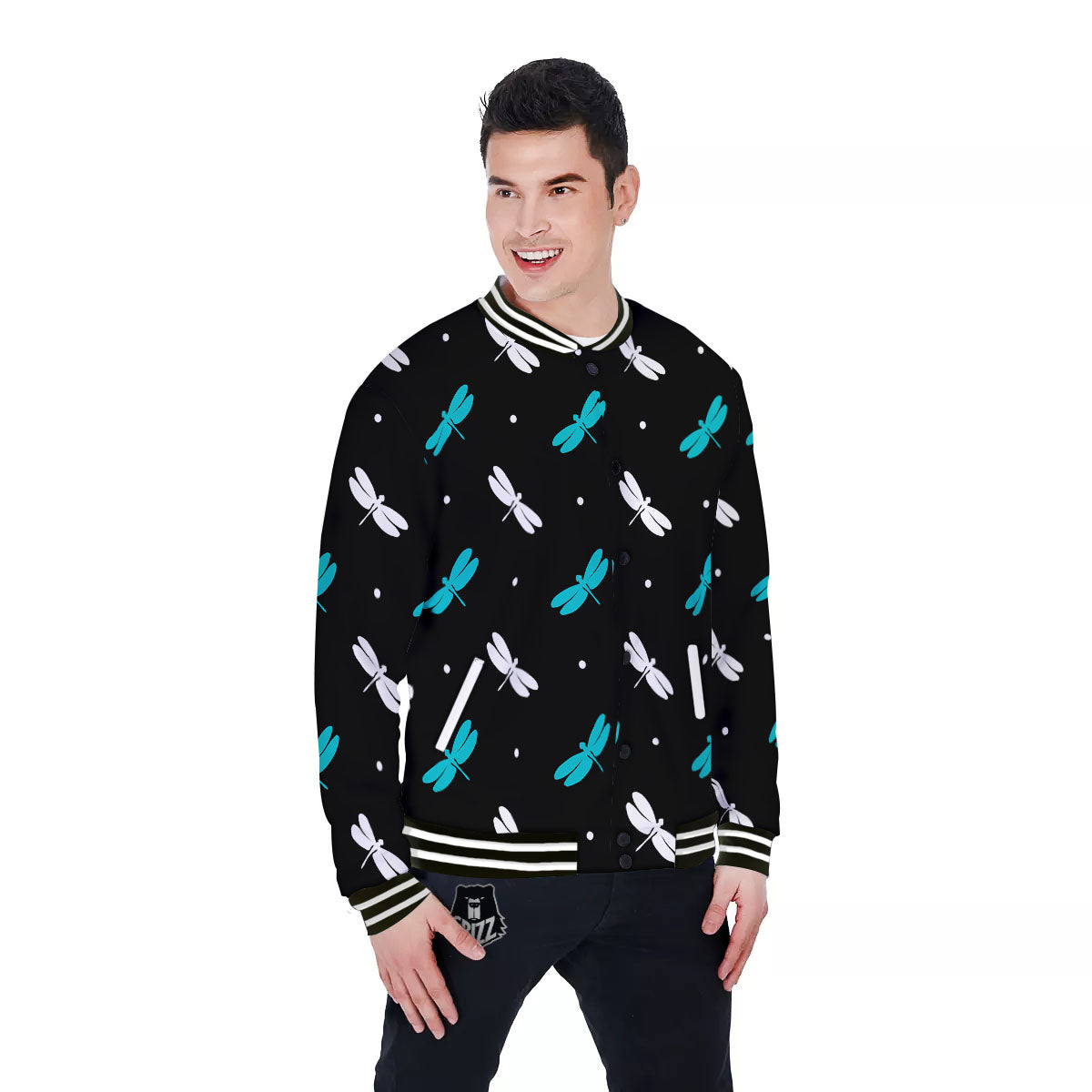 Dragonfly Polka Dot Print Pattern Baseball Jacket-grizzshop
