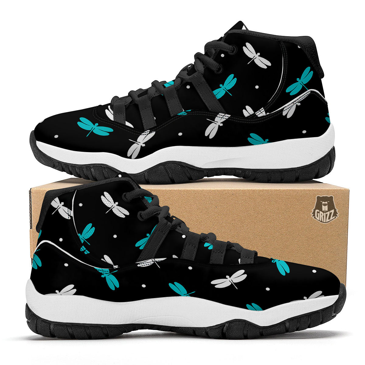 Dragonfly Polka Dot Print Pattern Black Bball Shoes-grizzshop