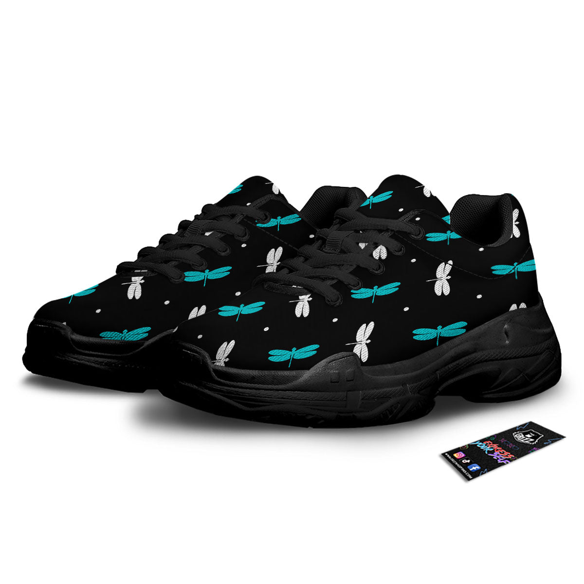 Dragonfly Polka Dot Print Pattern Black Chunky Shoes-grizzshop
