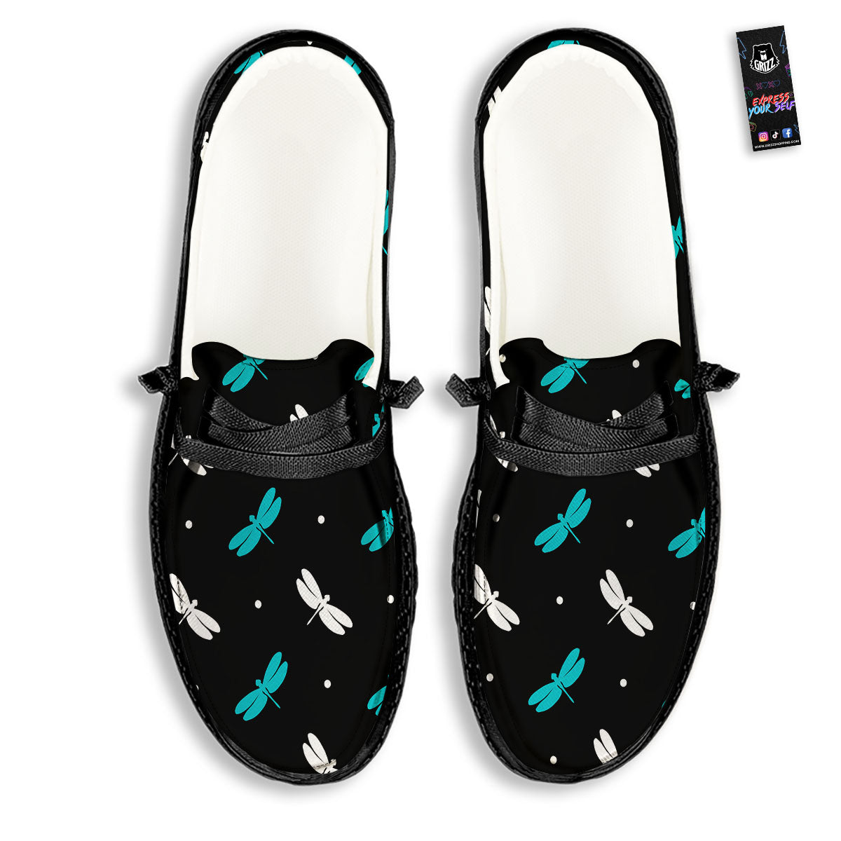 Dragonfly Polka Dot Print Pattern Black Loafers-grizzshop