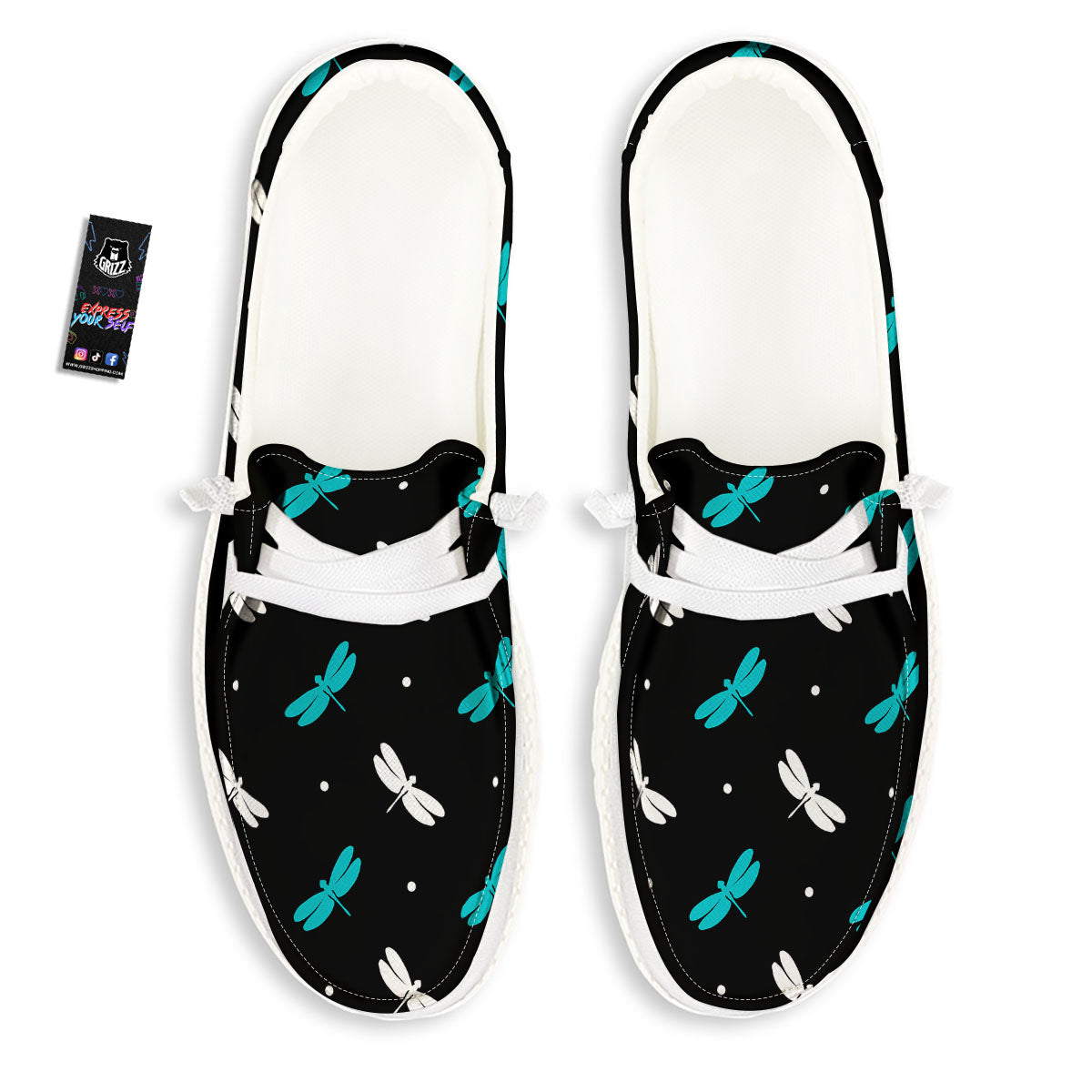 Dragonfly Polka Dot Print Pattern Black Loafers-grizzshop