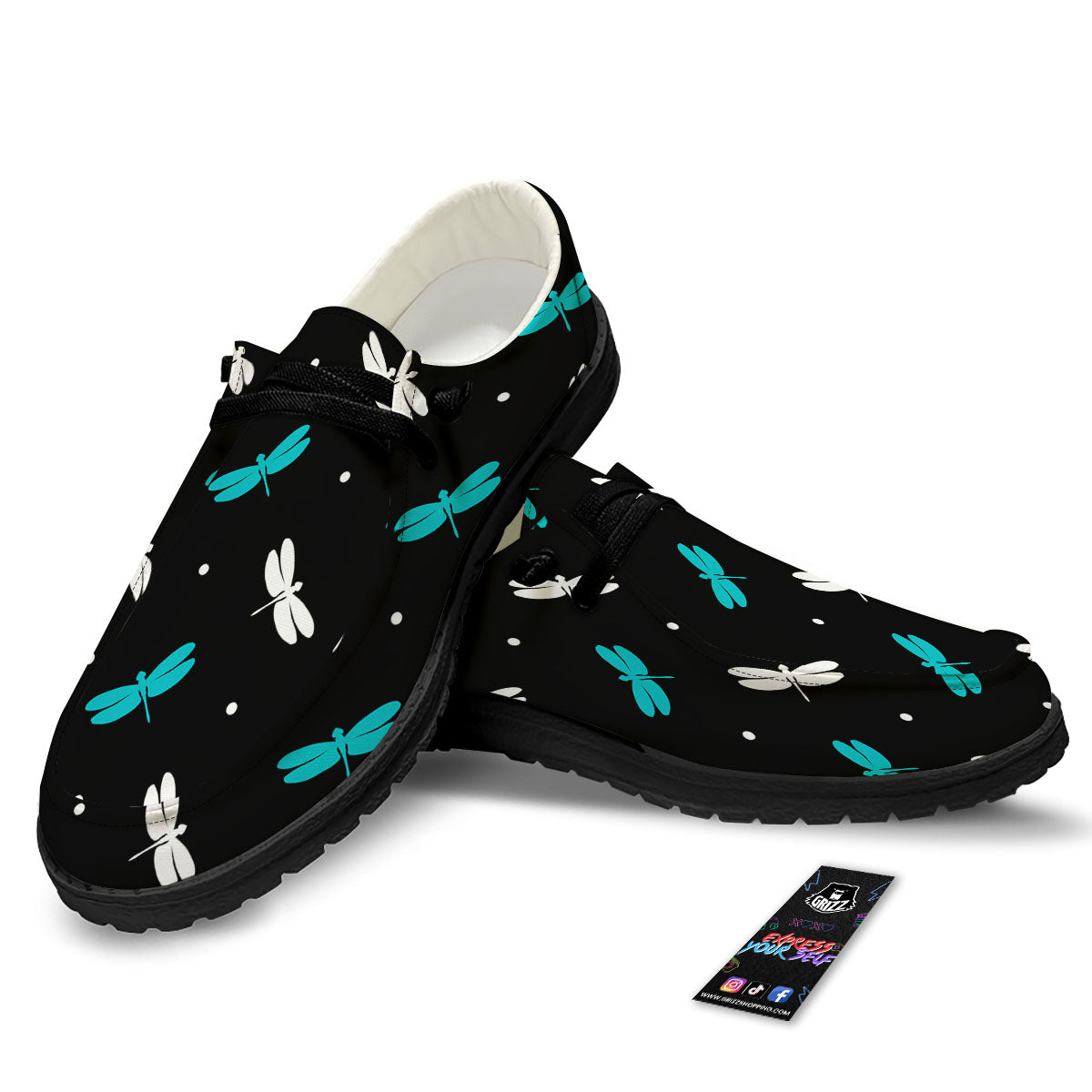 Dragonfly Polka Dot Print Pattern Black Loafers-grizzshop
