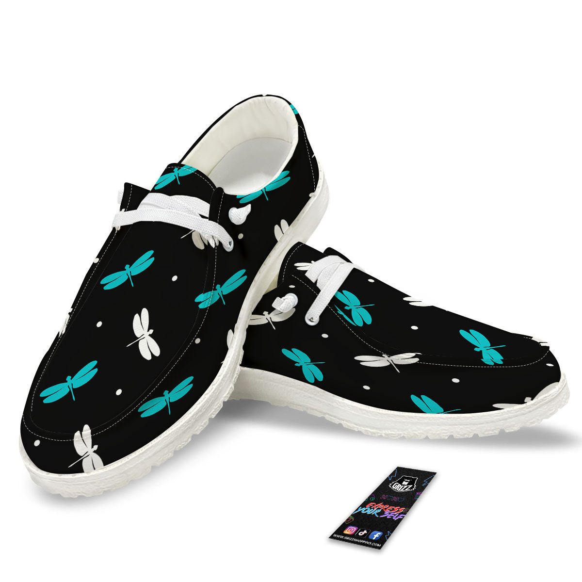 Dragonfly Polka Dot Print Pattern Black Loafers-grizzshop