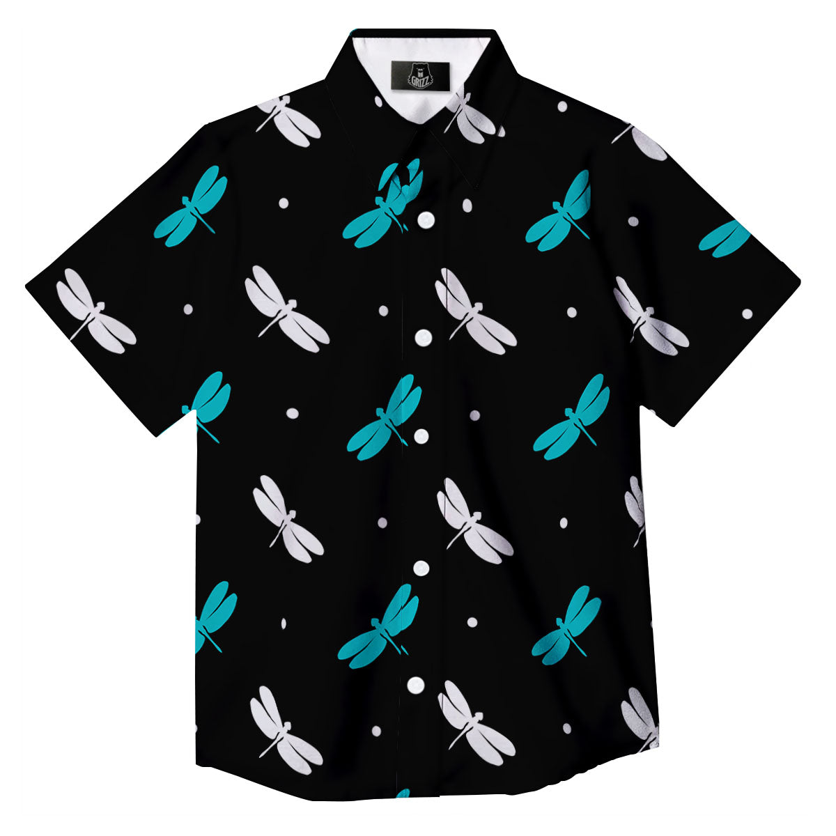 Dragonfly Polka Dot Print Pattern Button Up Shirt-grizzshop