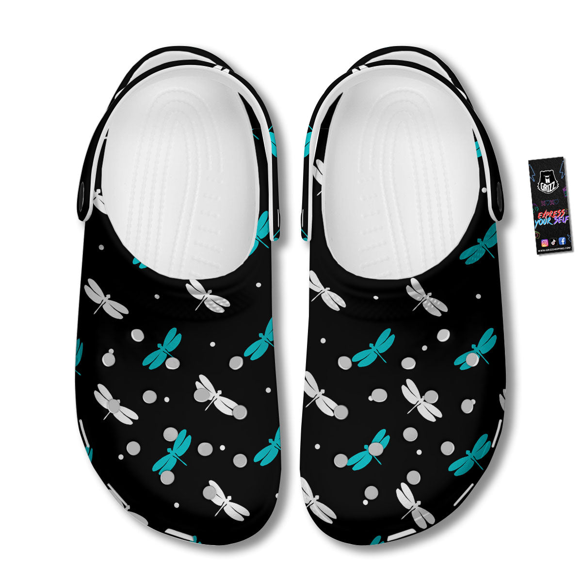 Dragonfly Polka Dot Print Pattern Clog-grizzshop