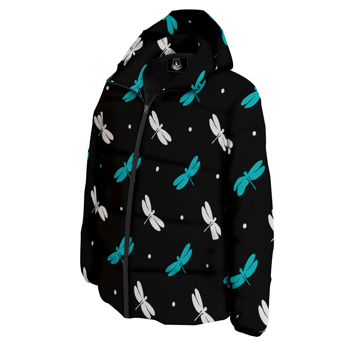 Dragonfly Polka Dot Print Pattern Down Jacket-grizzshop
