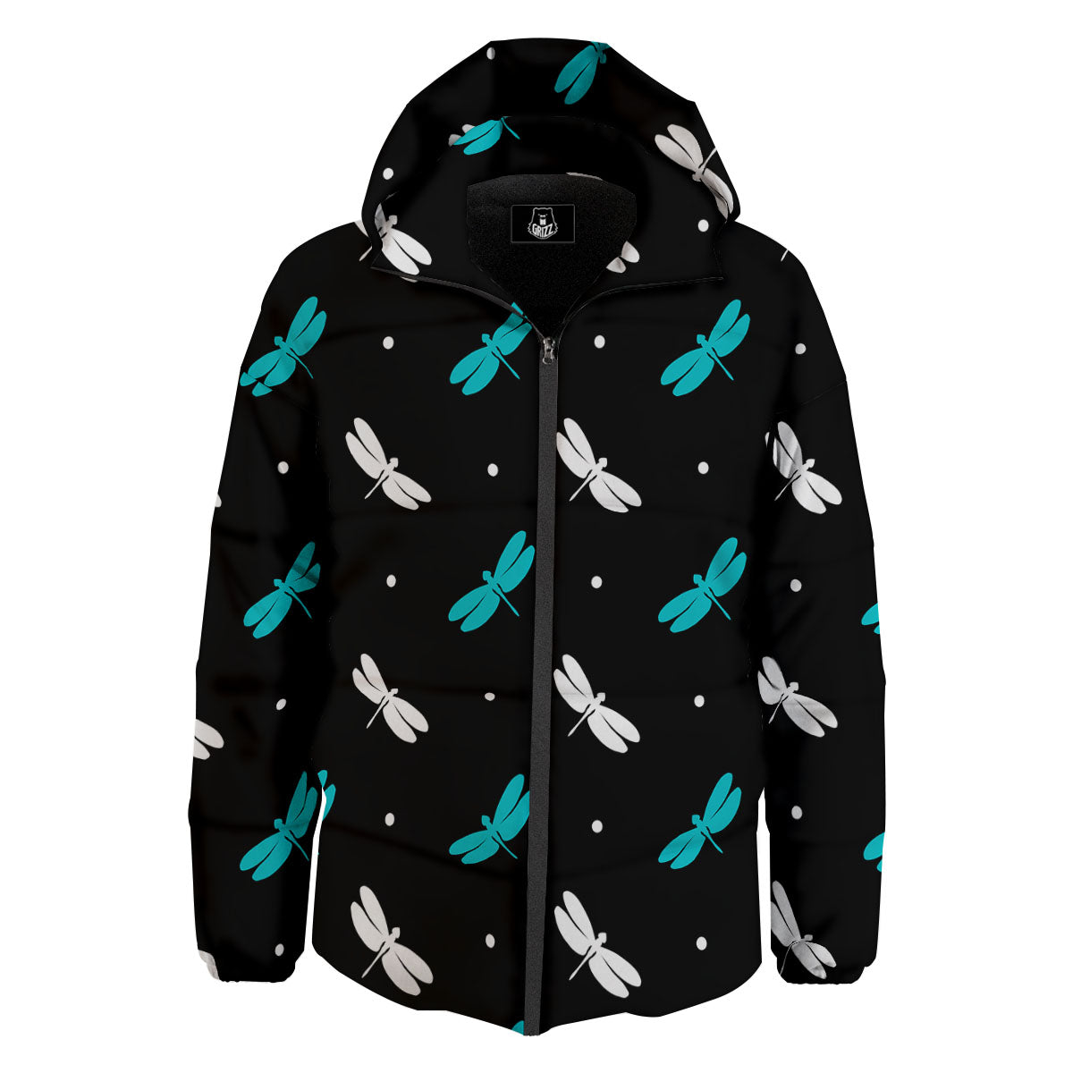 Dragonfly Polka Dot Print Pattern Down Jacket-grizzshop