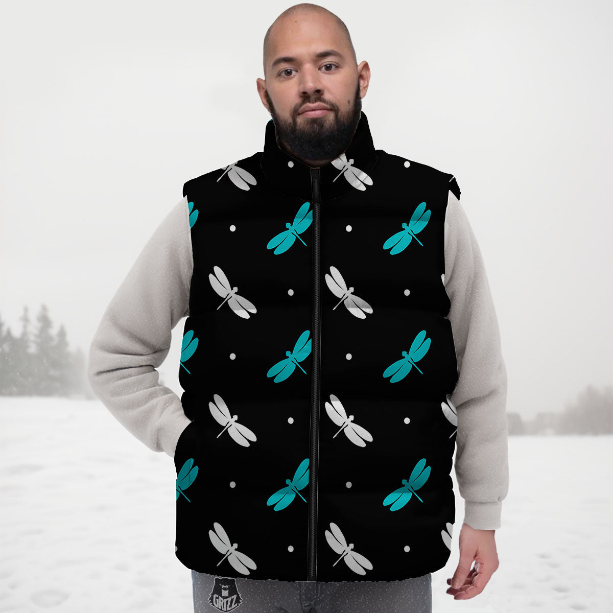 Dragonfly Polka Dot Print Pattern Down Vest
