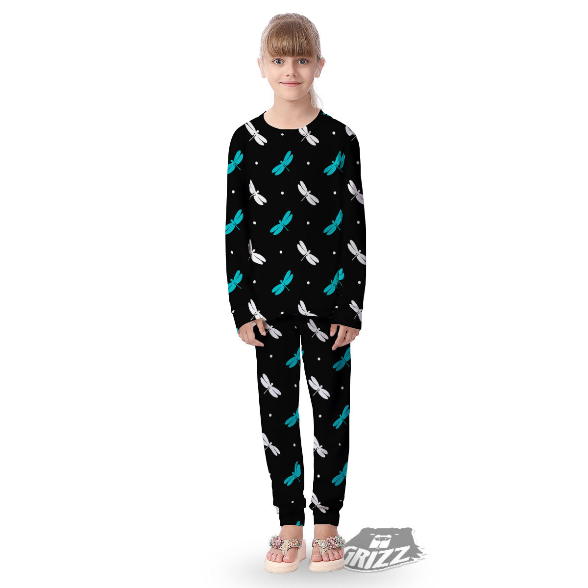Dragonfly Polka Dot Print Pattern Kid's Pajamas-grizzshop