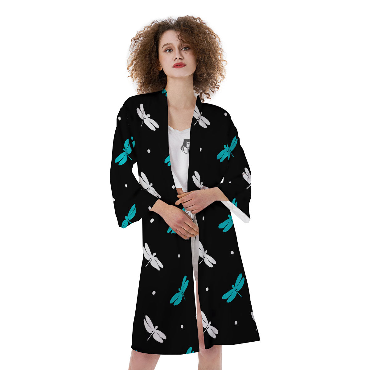 Dragonfly Polka Dot Print Pattern Kimono-grizzshop