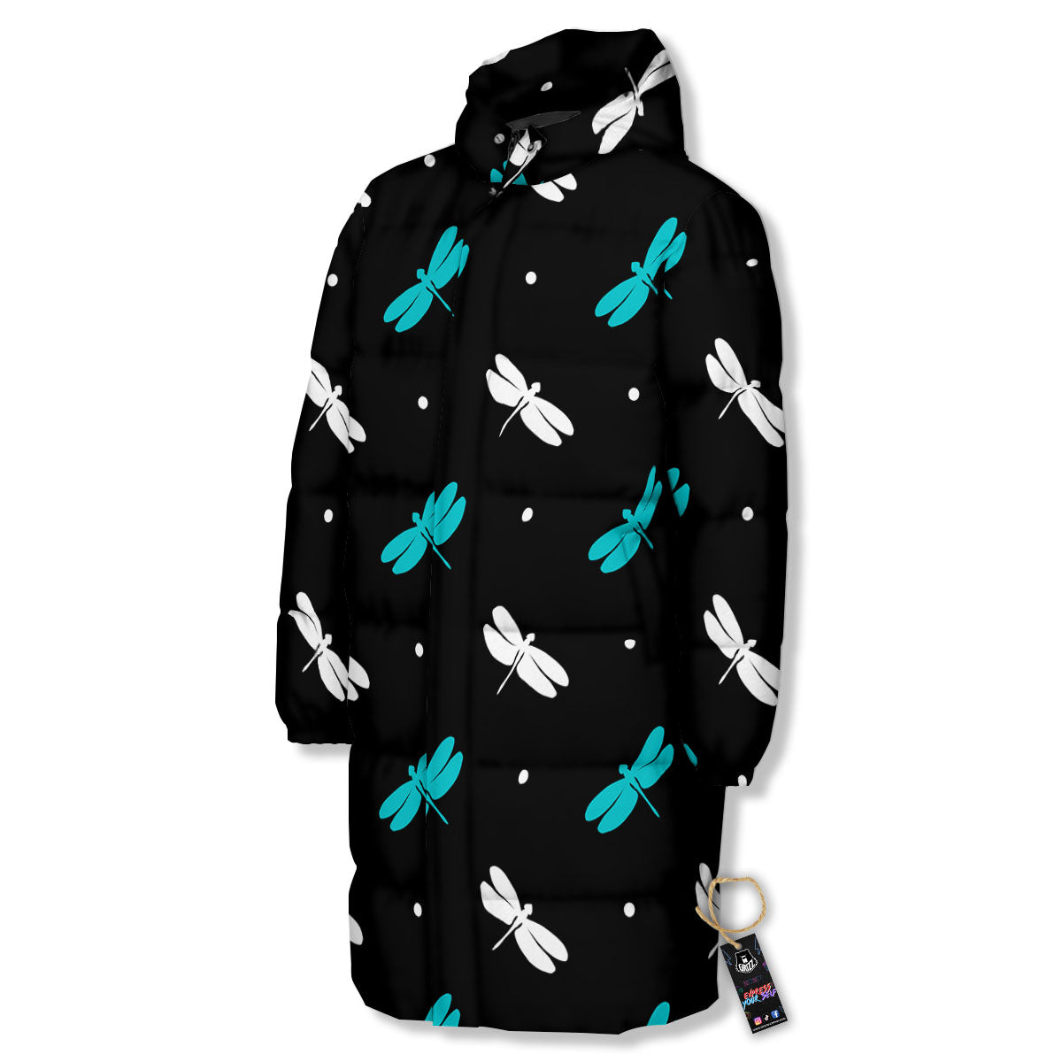 Dragonfly Polka Dot Print Pattern Long Down Jacket-grizzshop