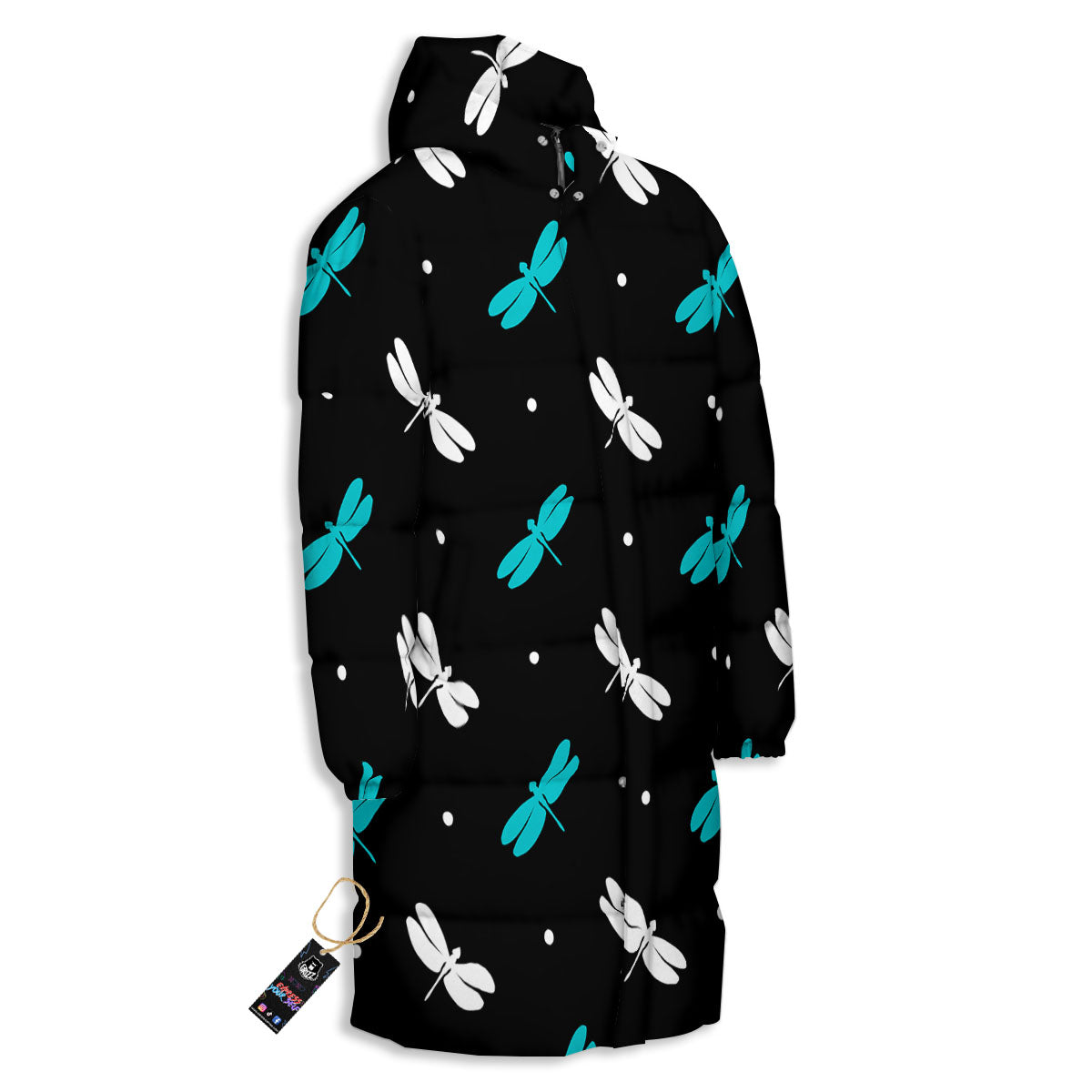 Dragonfly Polka Dot Print Pattern Long Down Jacket-grizzshop