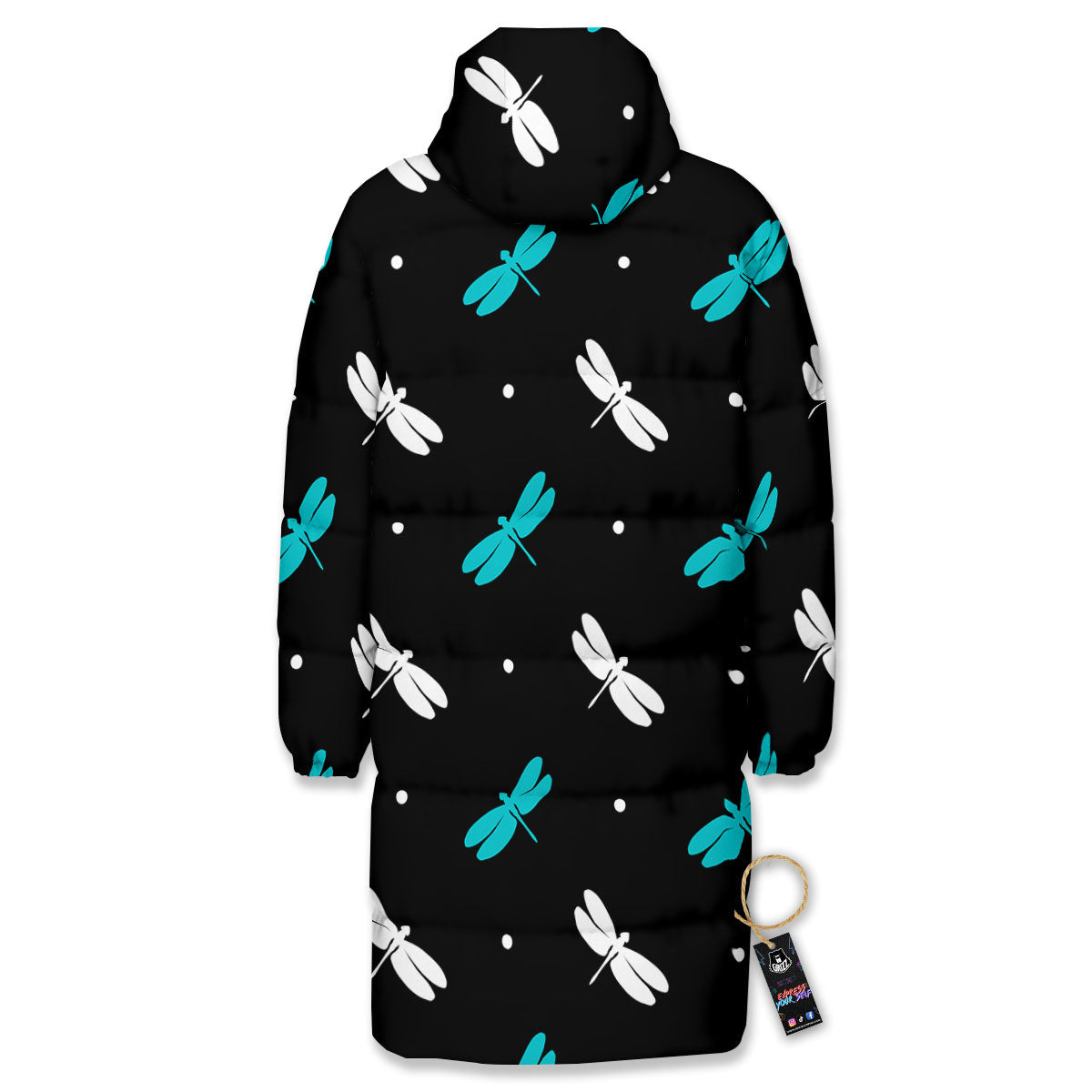 Dragonfly Polka Dot Print Pattern Long Down Jacket-grizzshop