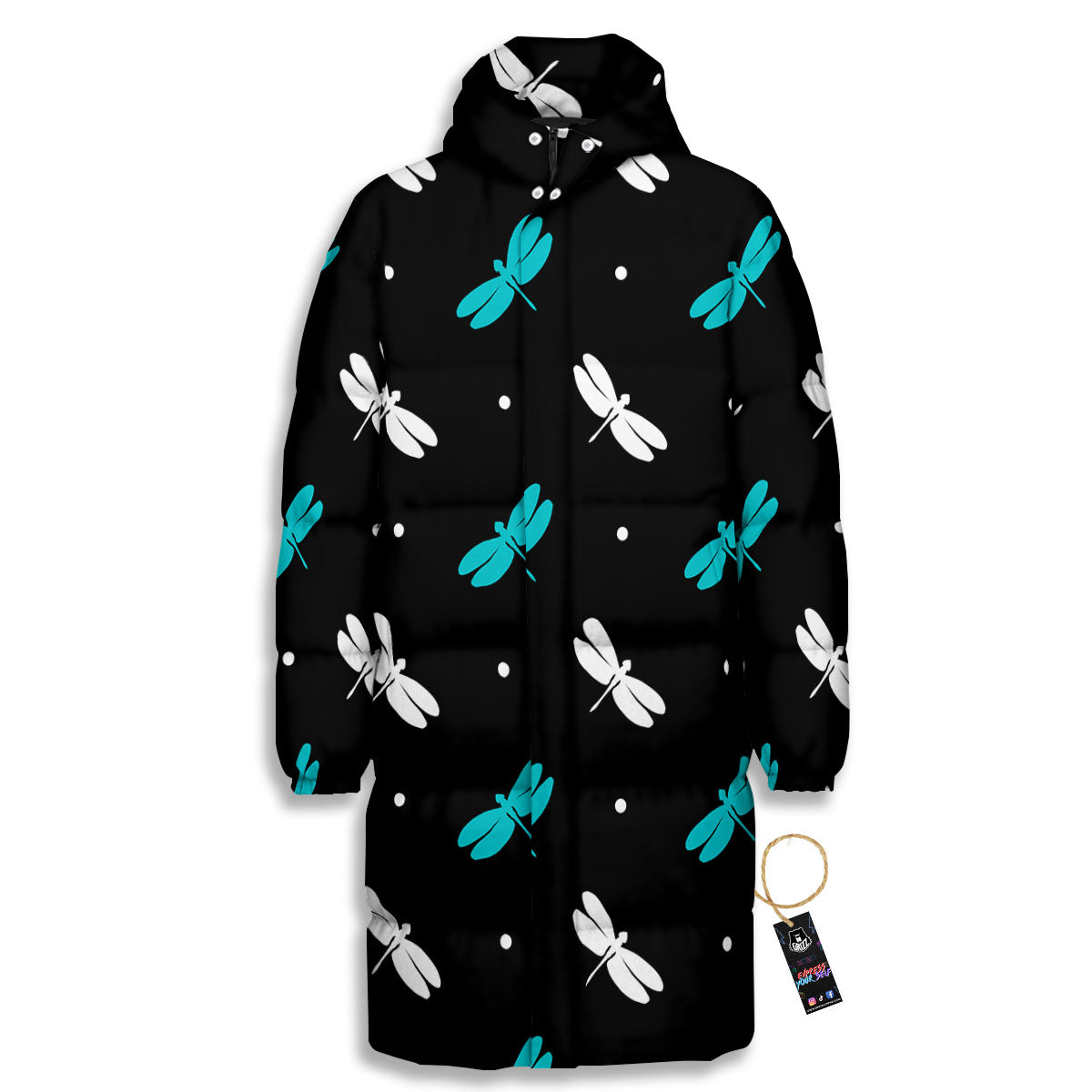 Dragonfly Polka Dot Print Pattern Long Down Jacket-grizzshop