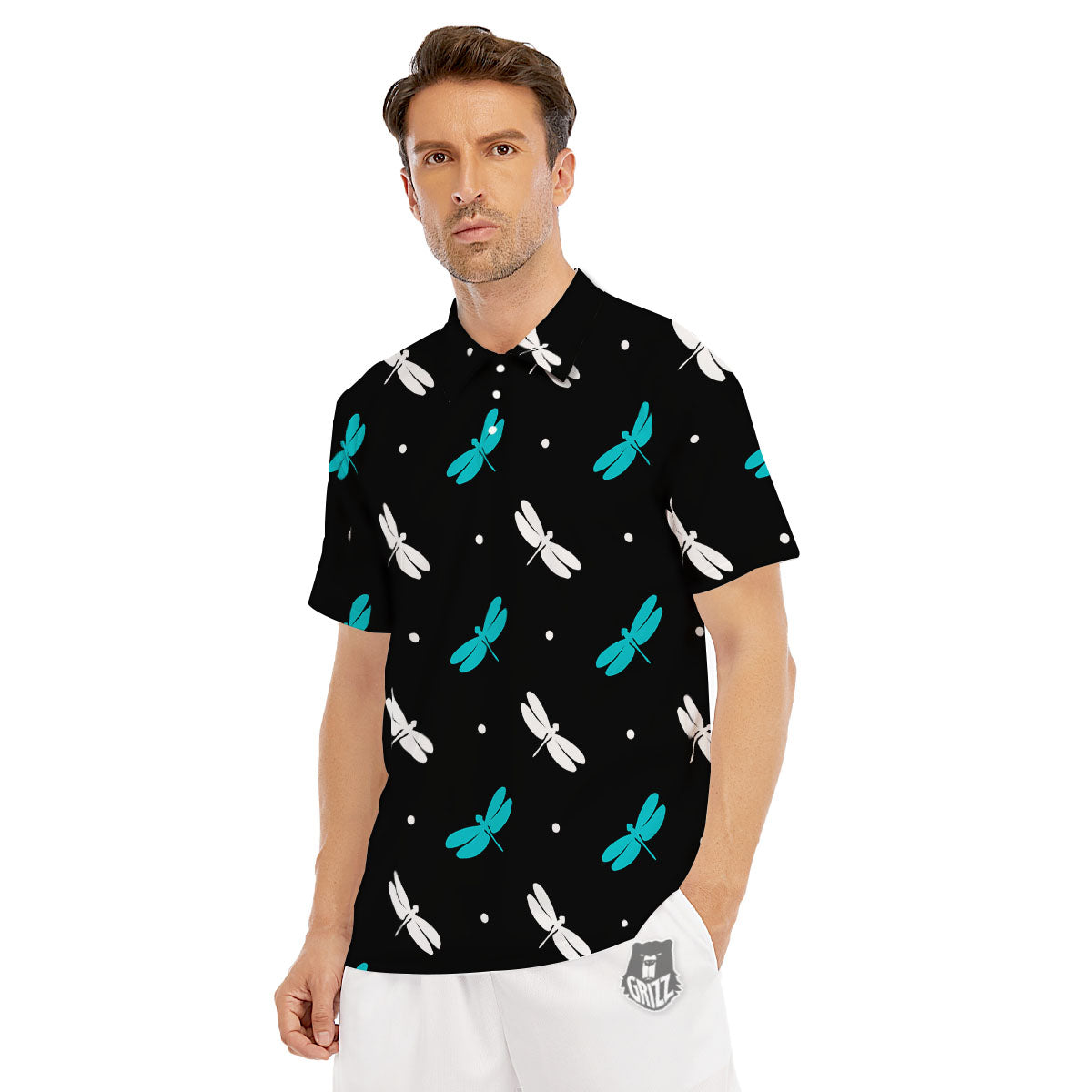 Dragonfly Polka Dot Print Pattern Men's Golf Shirts-grizzshop