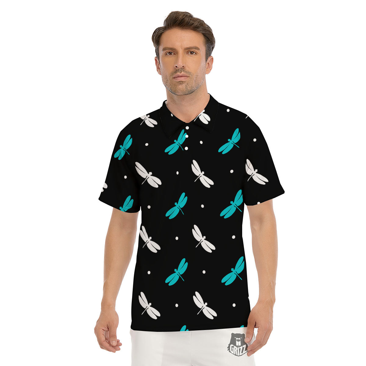 Dragonfly Polka Dot Print Pattern Men's Golf Shirts-grizzshop