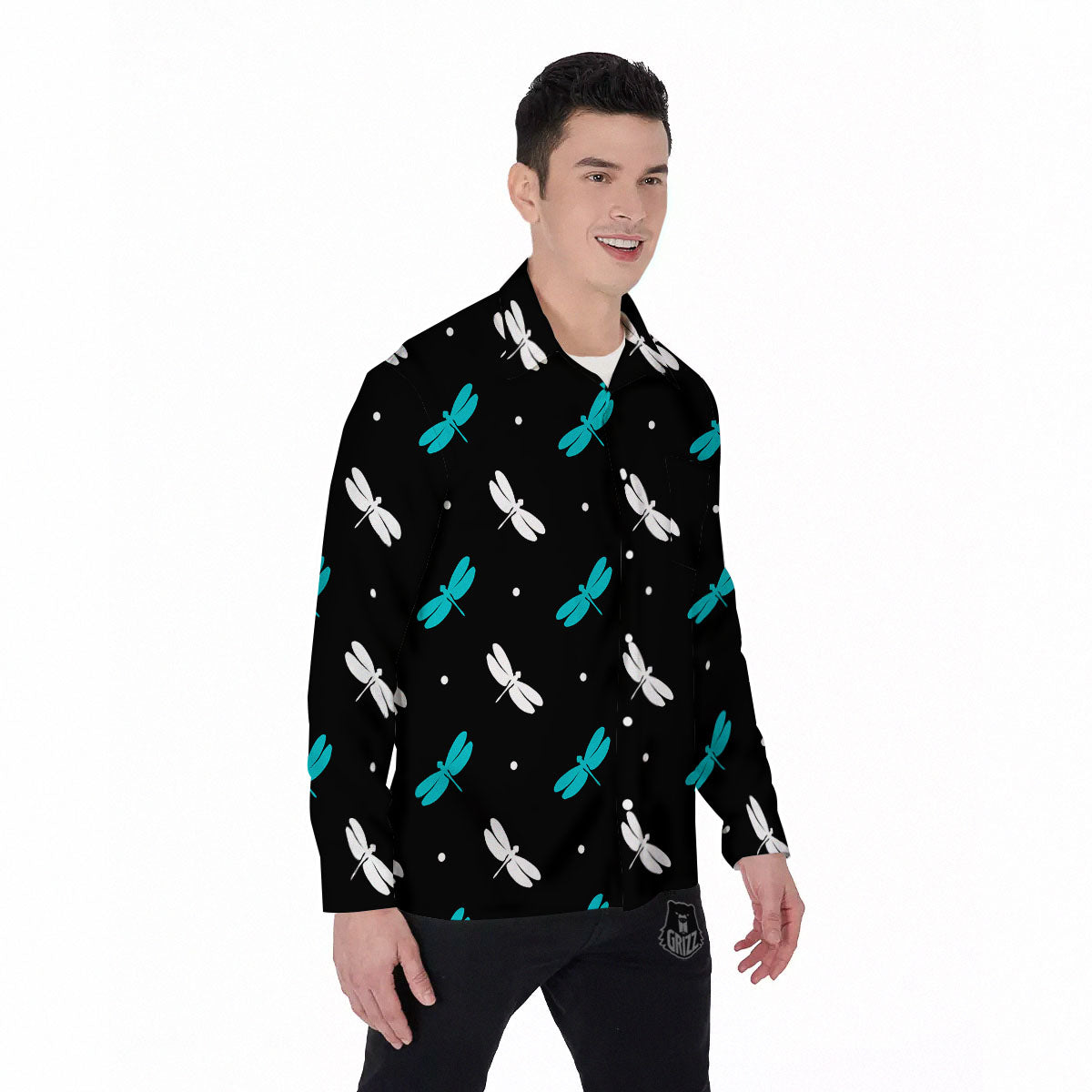 Dragonfly Polka Dot Print Pattern Men's Long Sleeve Shirts-grizzshop