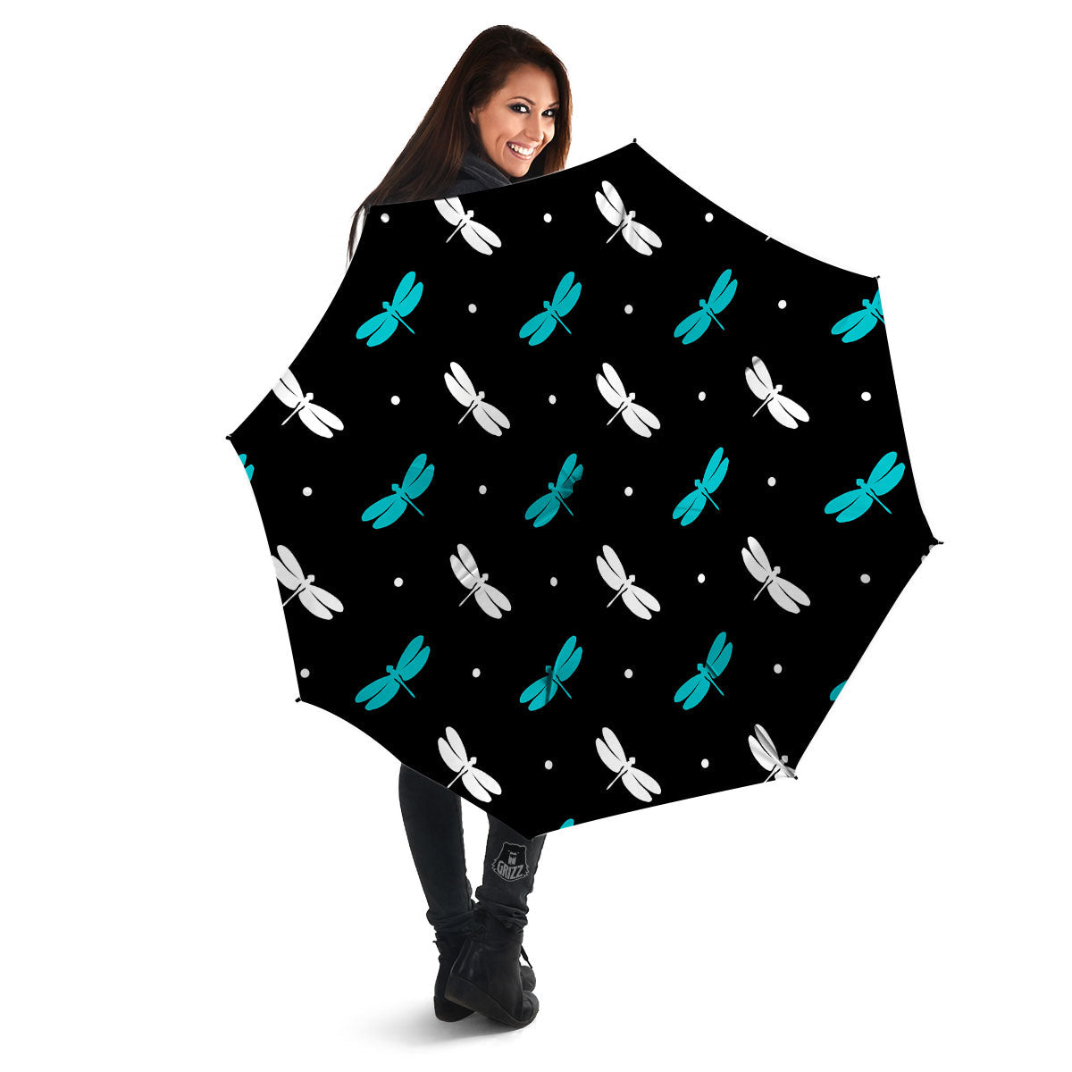 Dragonfly Polka Dot Print Pattern Umbrella-grizzshop