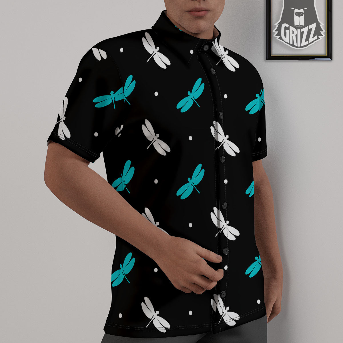Dragonfly Polka Dot Print Pattern Untucked Shirts-grizzshop