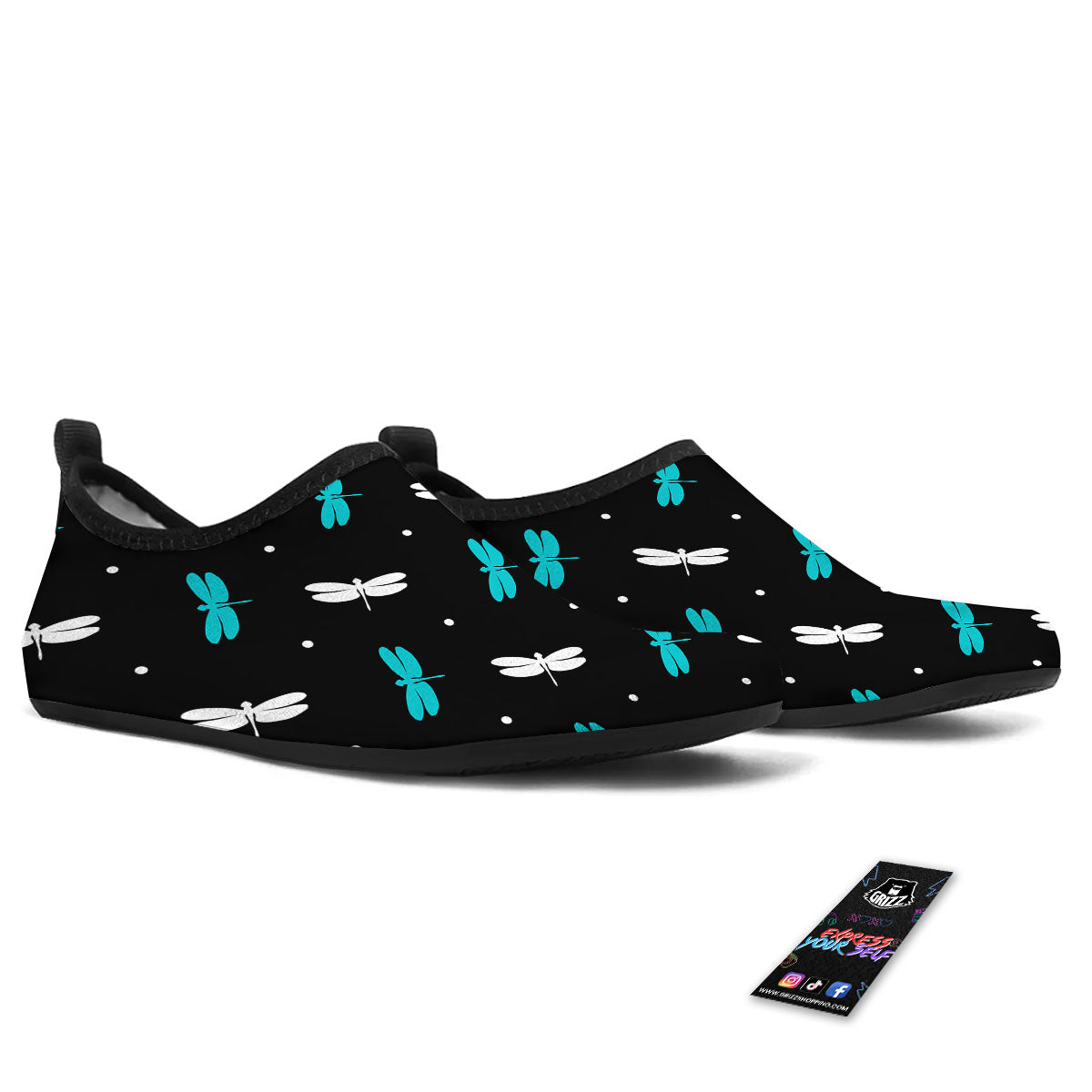 Dragonfly Polka Dot Print Pattern Water Shoes-grizzshop