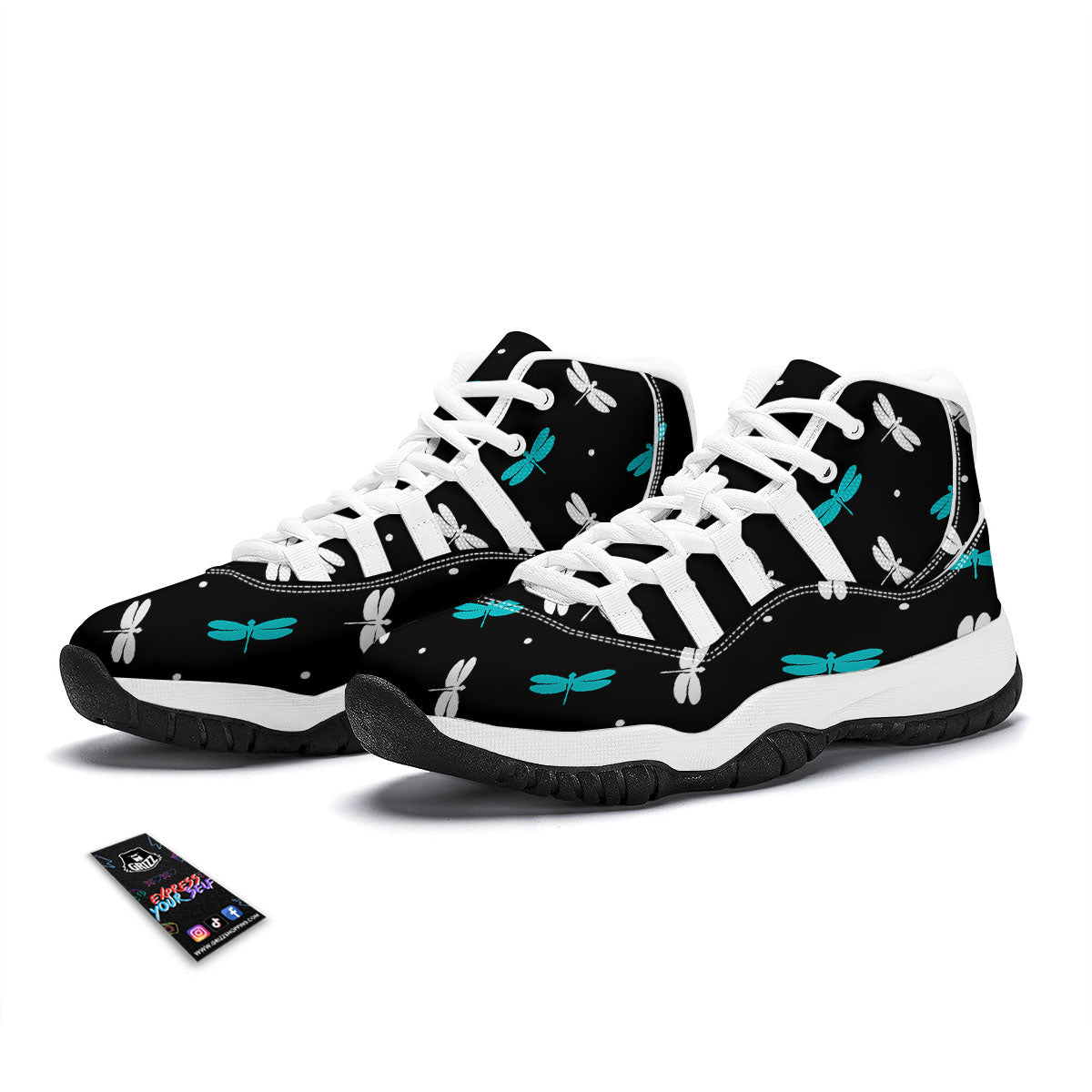 Dragonfly Polka Dot Print Pattern White Bball Shoes-grizzshop