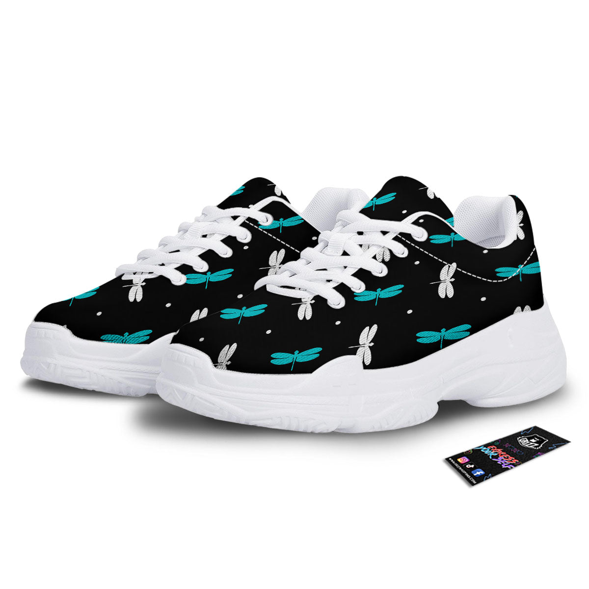 Dragonfly Polka Dot Print Pattern White Chunky Shoes-grizzshop