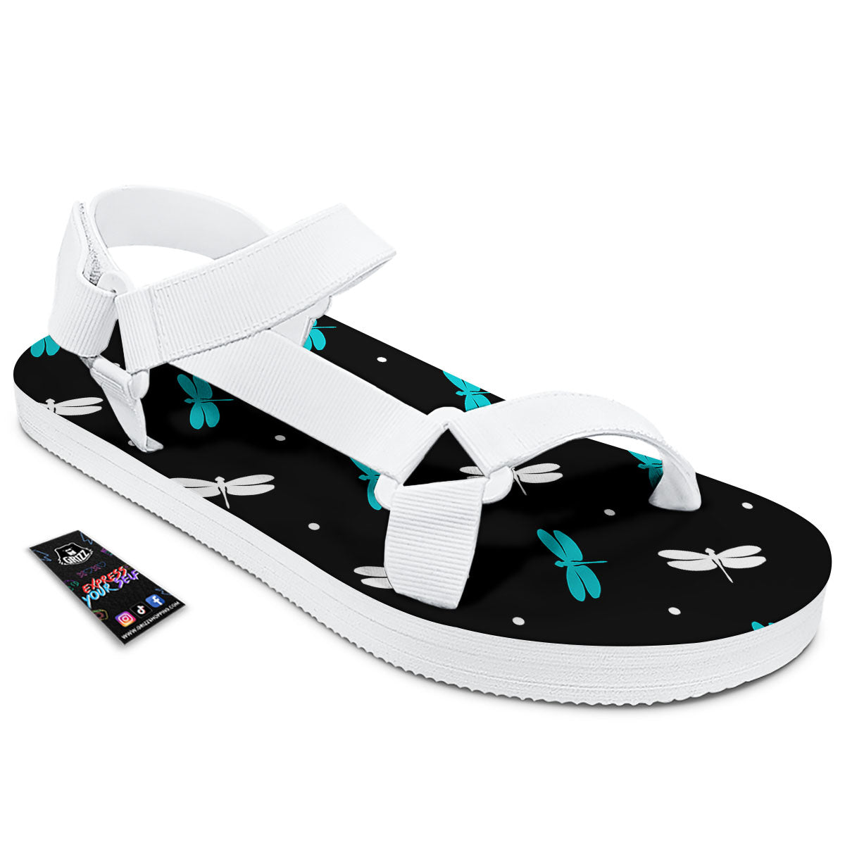 Dragonfly Polka Dot Print Pattern White Open Toe Sandals-grizzshop