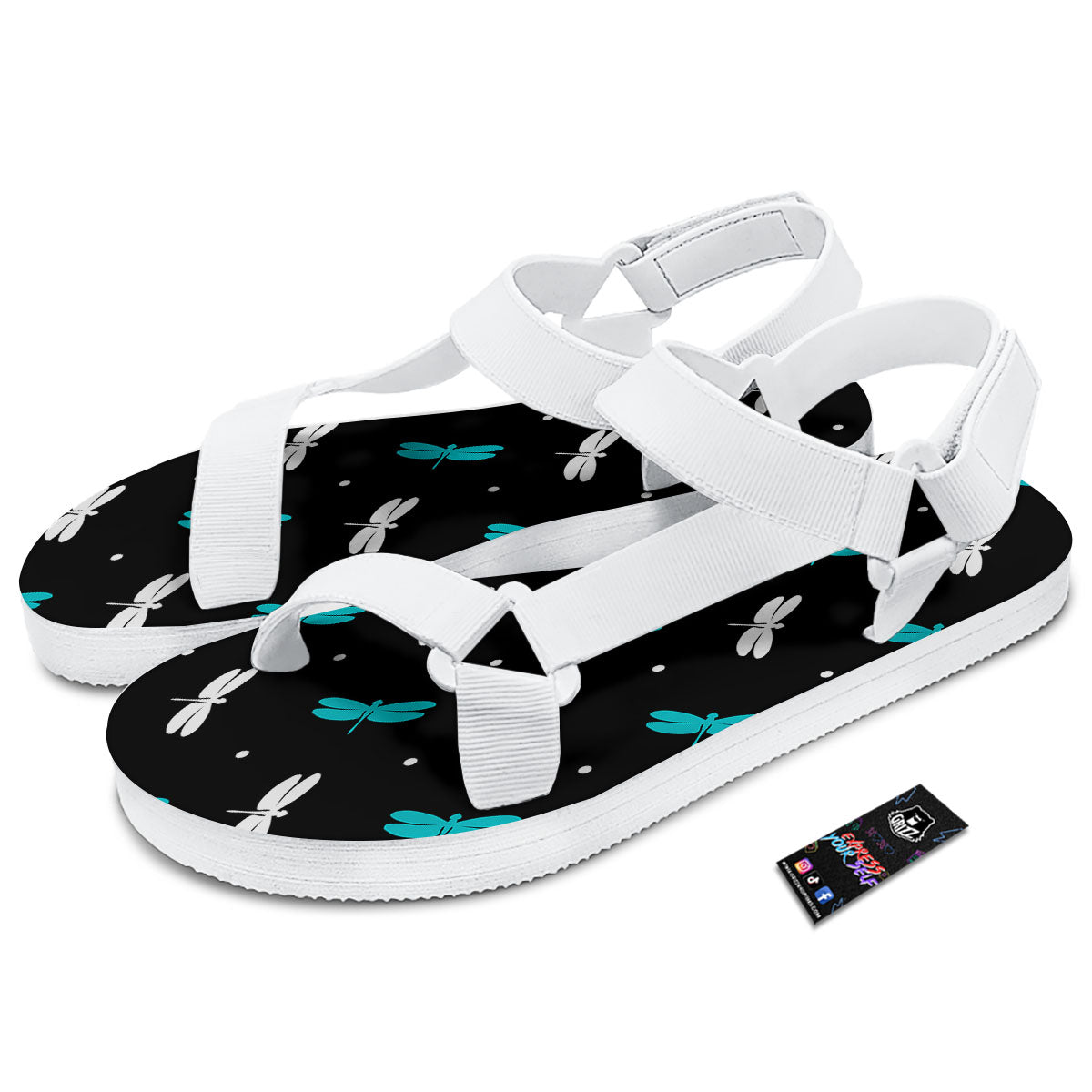 Dragonfly Polka Dot Print Pattern White Open Toe Sandals-grizzshop
