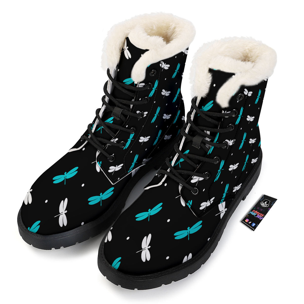 Dragonfly Polka Dot Print Pattern Winter Boots-grizzshop