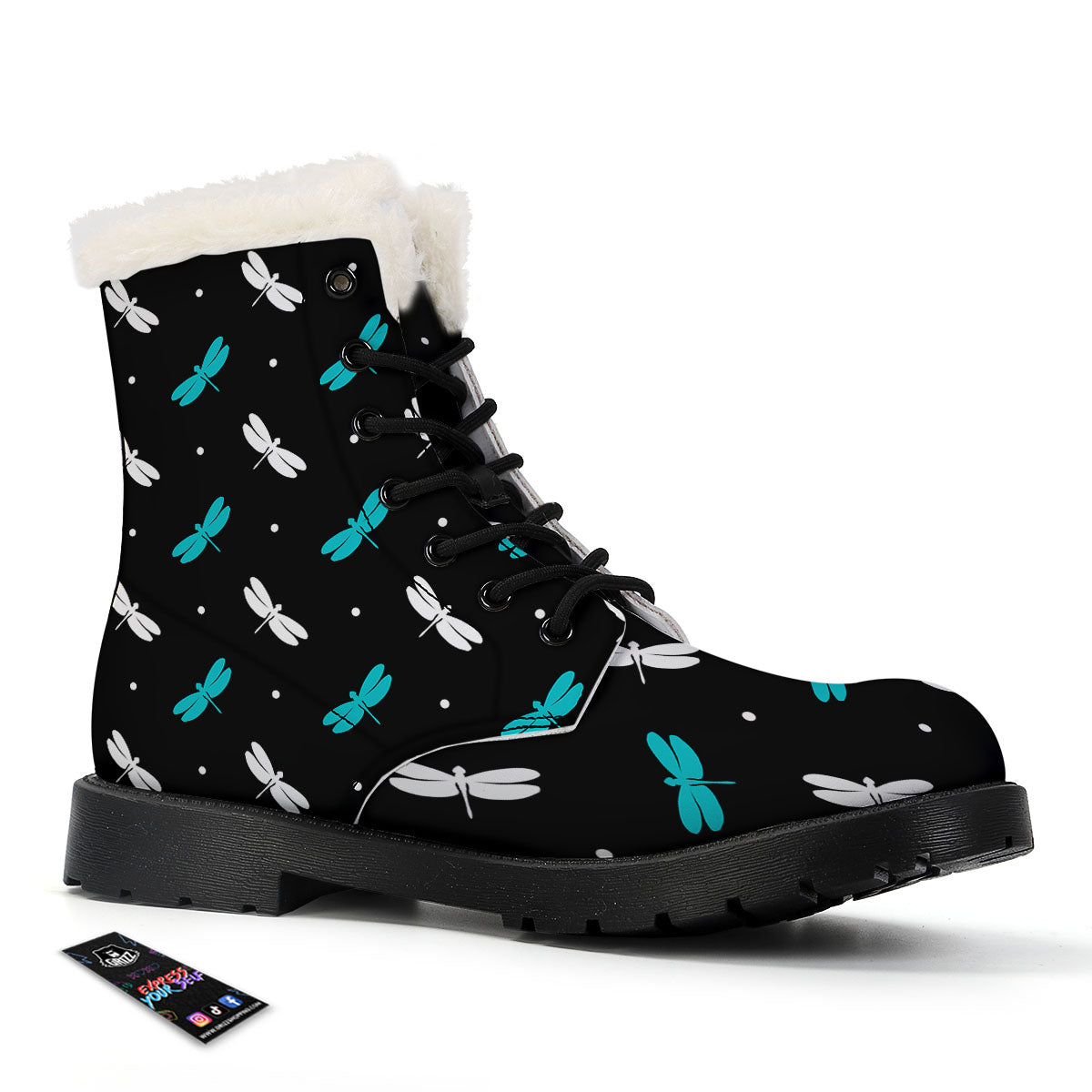 Dragonfly Polka Dot Print Pattern Winter Boots-grizzshop