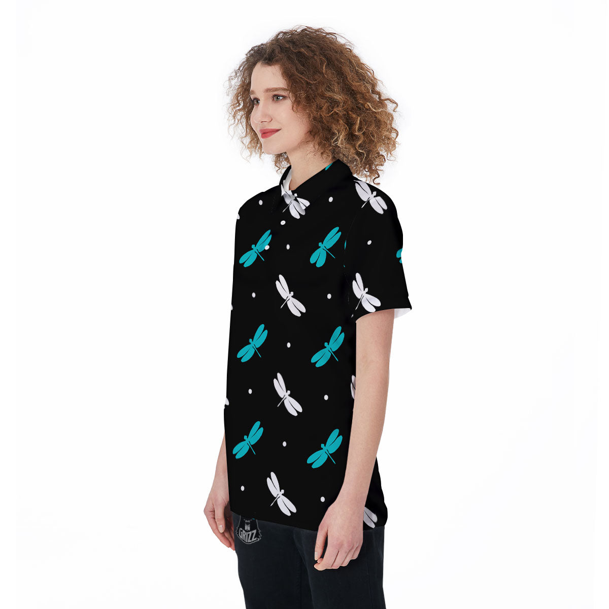 Dragonfly Polka Dot Print Pattern Women's Golf Shirts-grizzshop