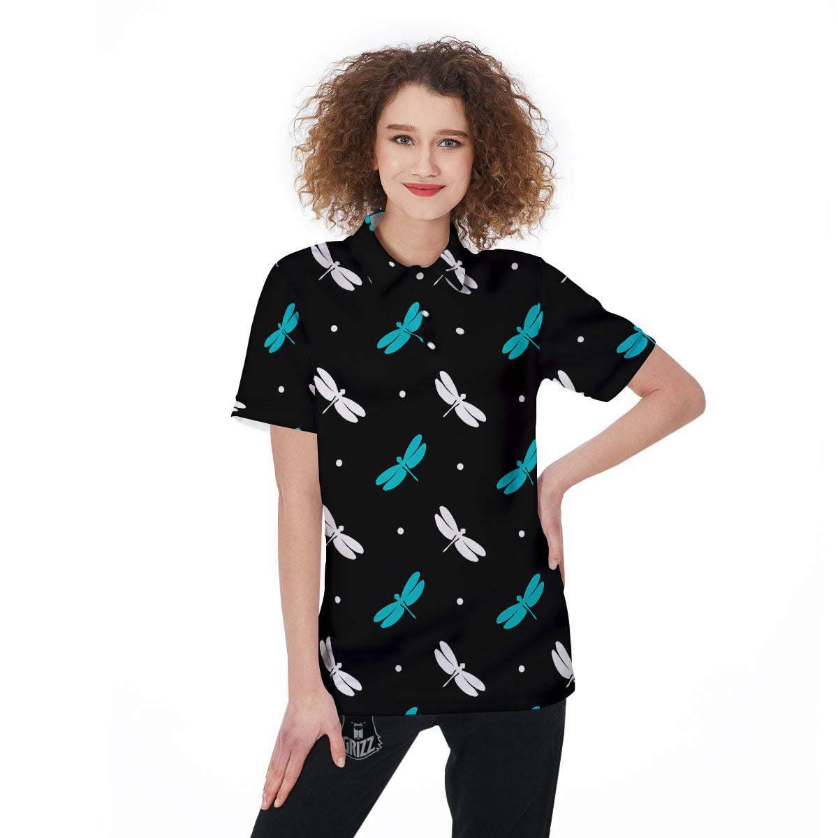 Dragonfly Polka Dot Print Pattern Women's Golf Shirts-grizzshop