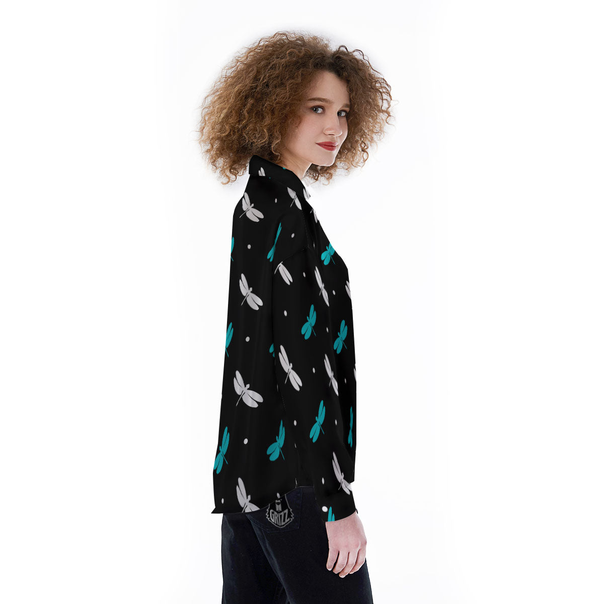 Dragonfly Polka Dot Print Pattern Women's Long Sleeve Shirts-grizzshop