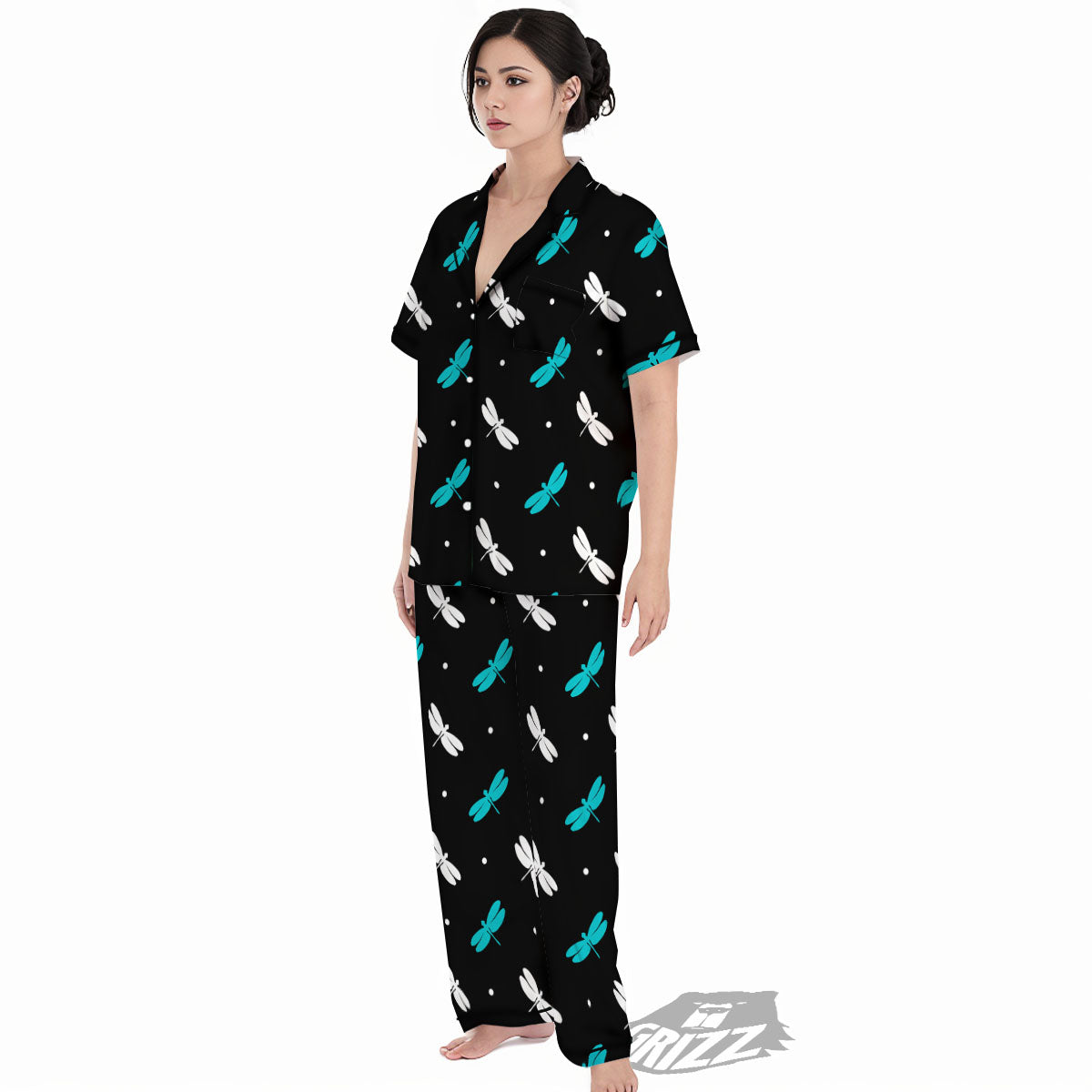 Dragonfly Polka Dot Print Pattern Women's Pajamas Set-grizzshop