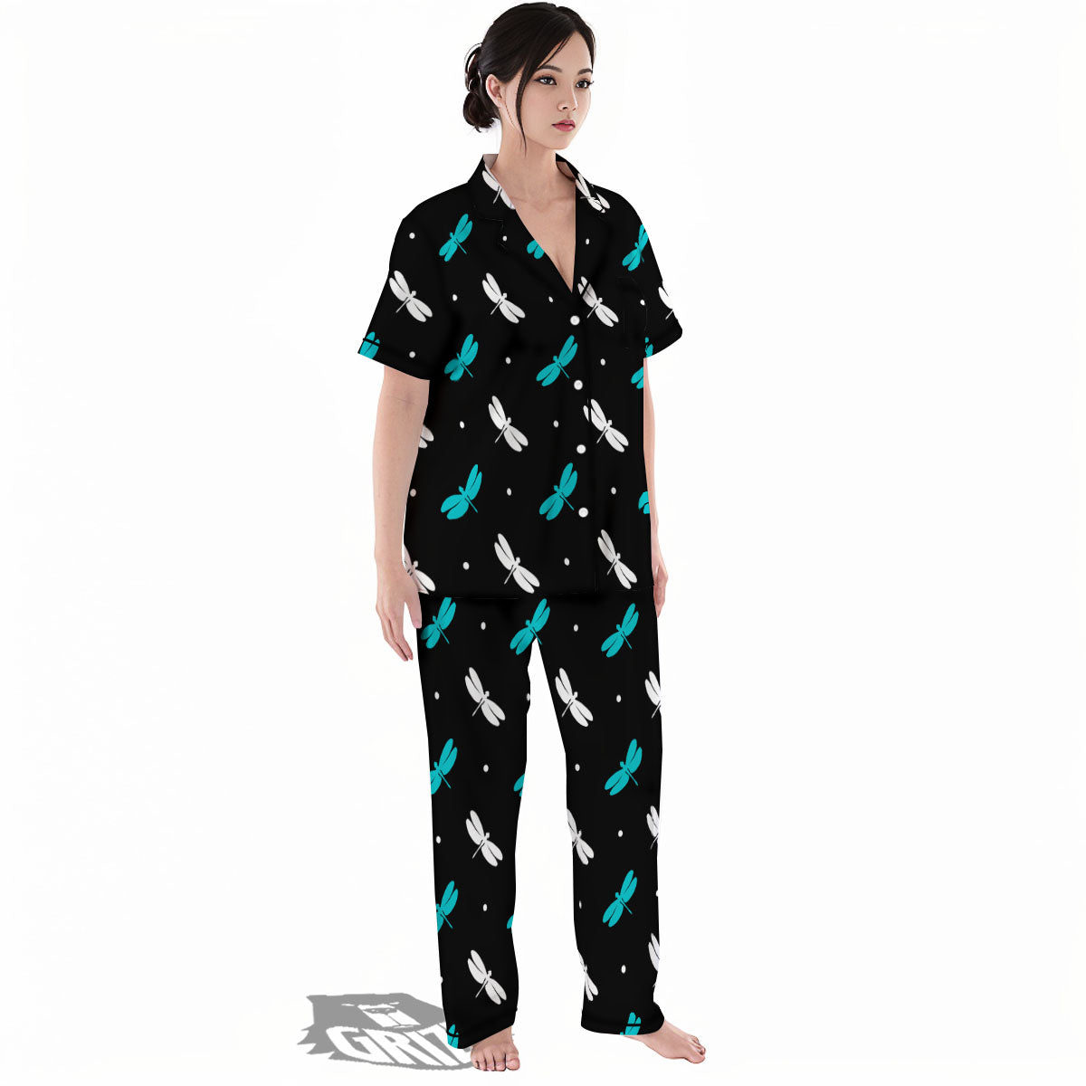 Dragonfly Polka Dot Print Pattern Women's Pajamas Set-grizzshop