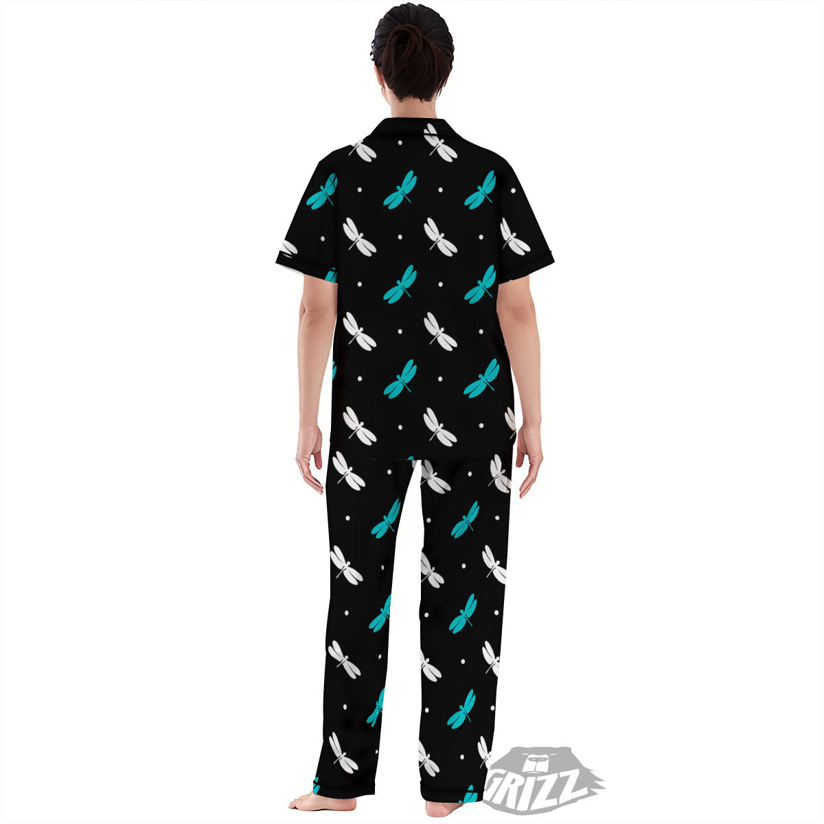 Dragonfly Polka Dot Print Pattern Women's Pajamas Set-grizzshop