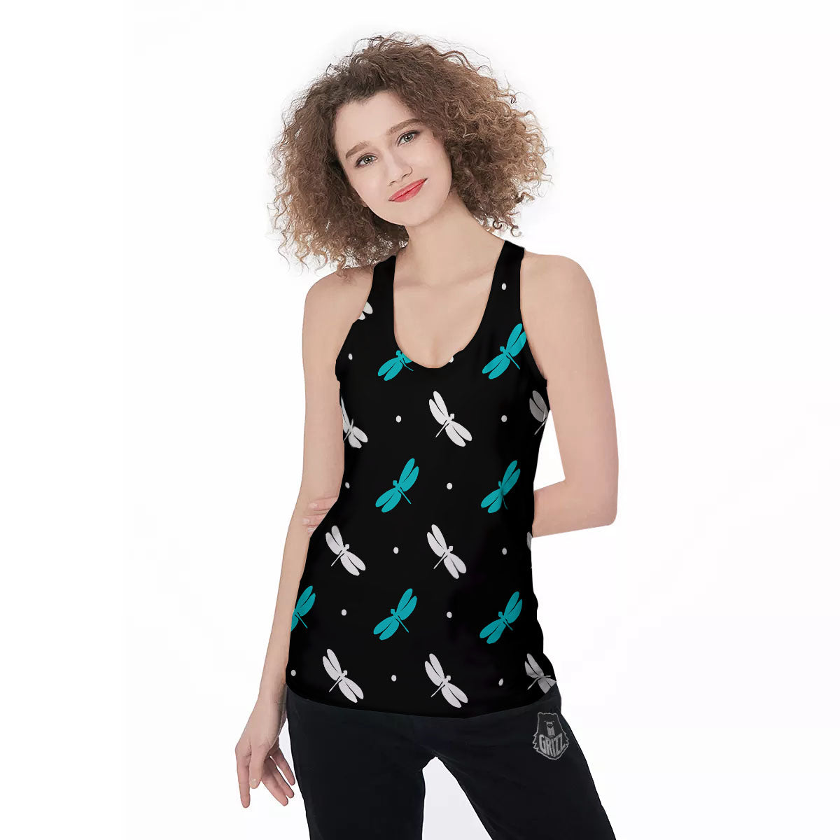 Dragonfly Polka Dot Print Pattern Women's Racerback Tank Top-grizzshop
