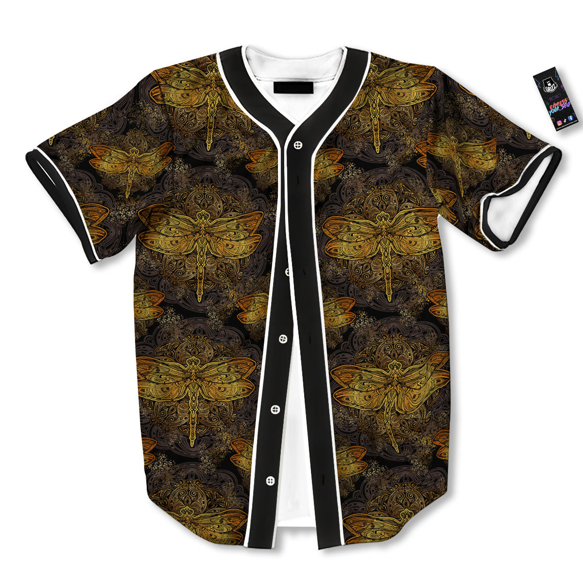 Dragonfly Spiritual Golden Print Baseball Jersey-grizzshop