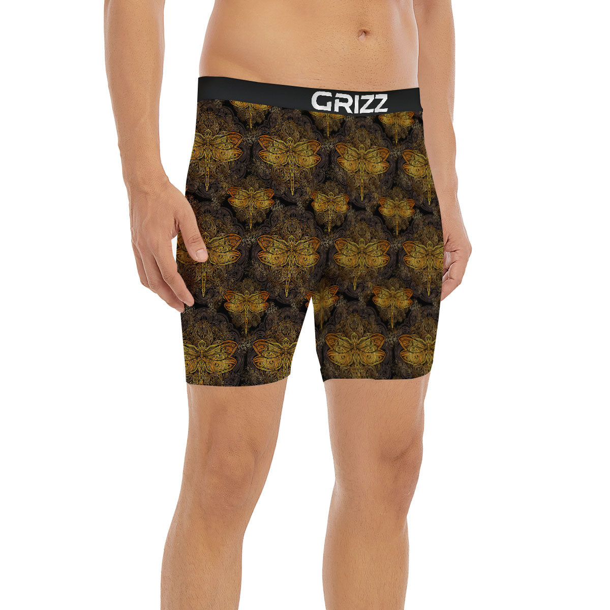 Dragonfly Spiritual Golden Print Boxer Briefs-grizzshop