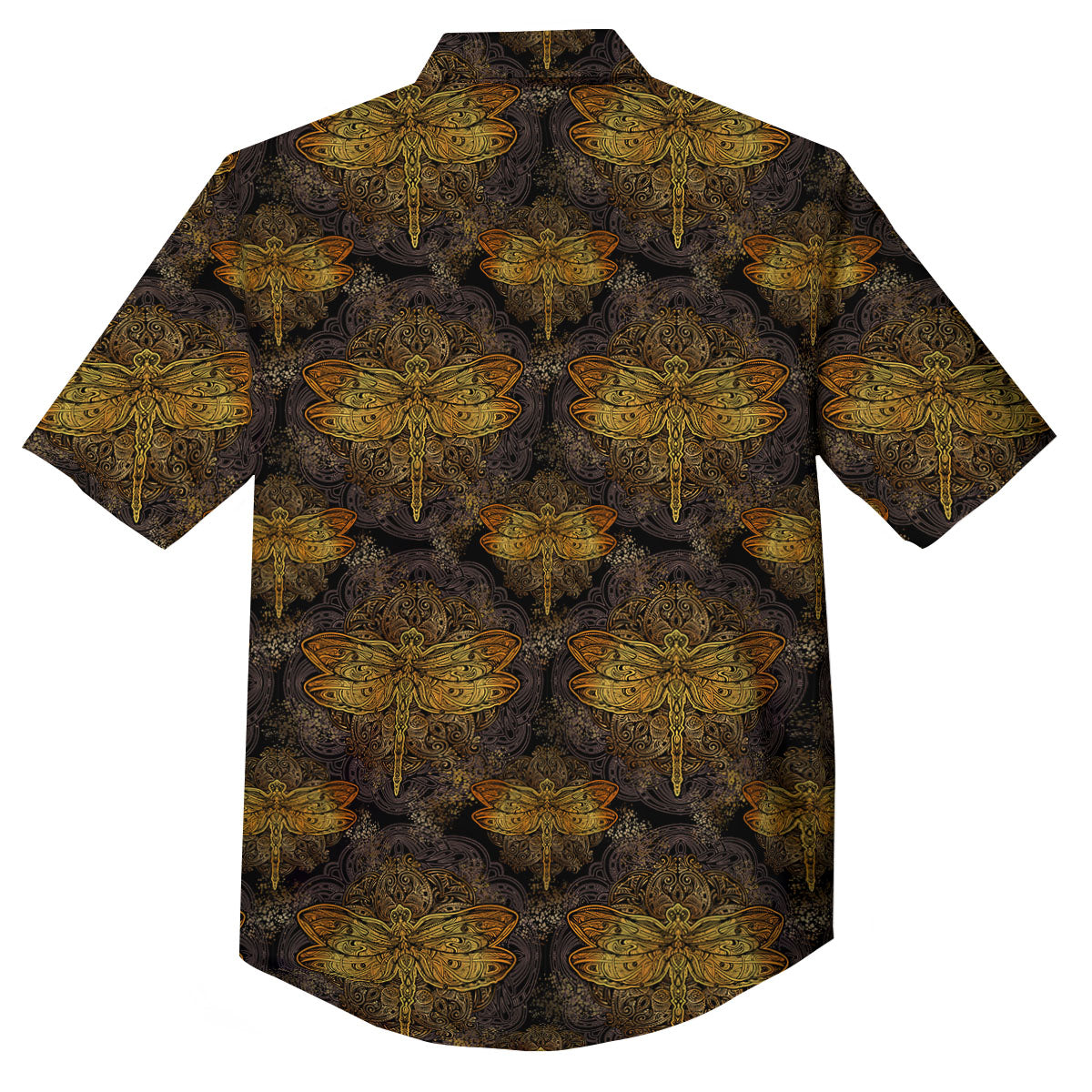 Dragonfly Spiritual Golden Print Button Up Shirt-grizzshop
