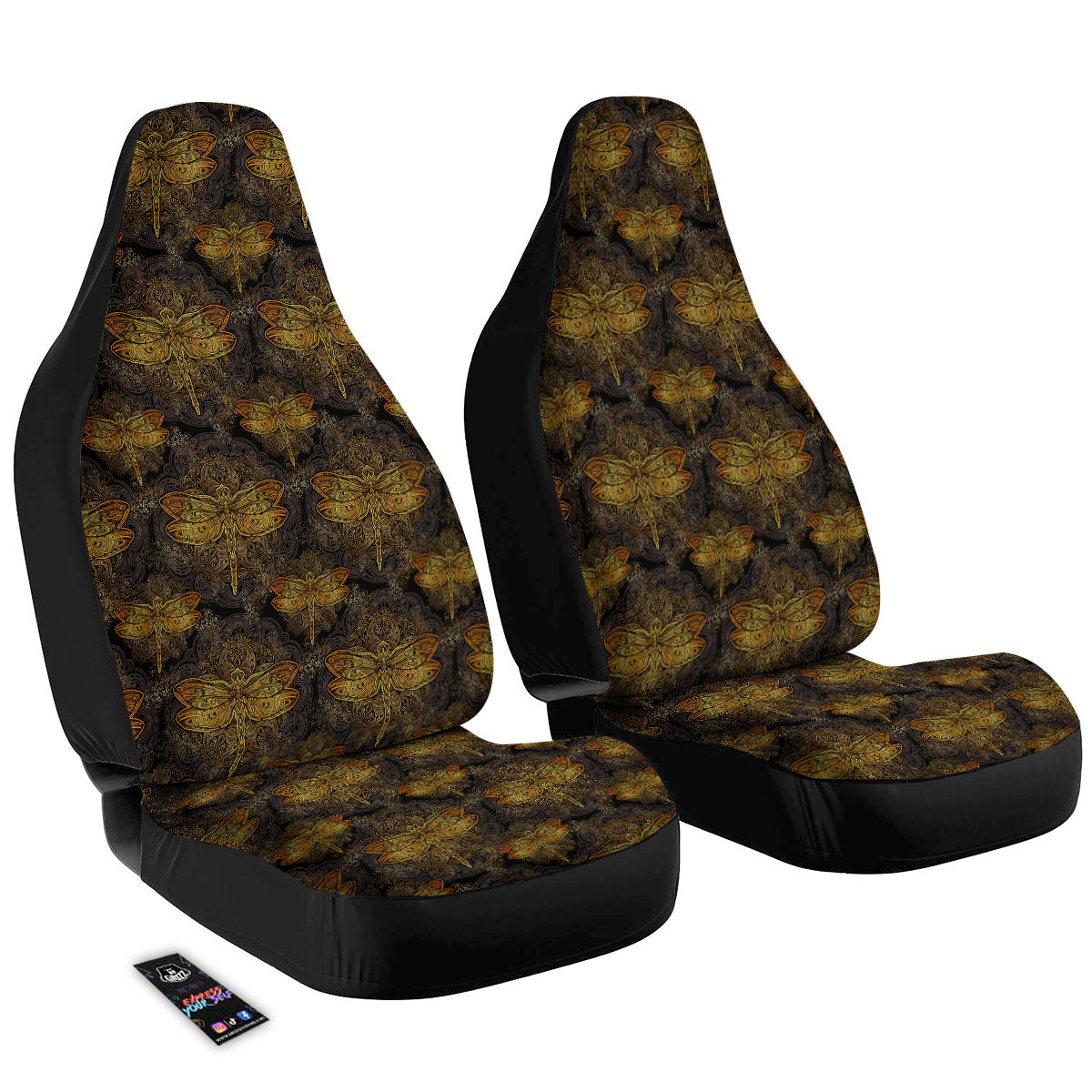 Dragonfly Spiritual Golden Print Car Seat Covers-grizzshop