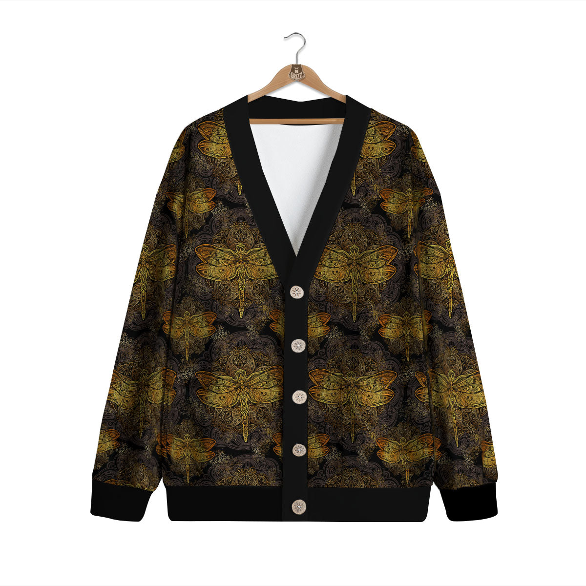 Dragonfly Spiritual Golden Print Cardigan-grizzshop