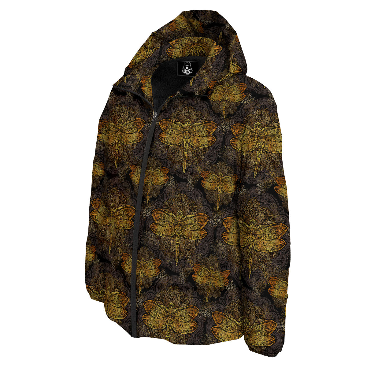 Dragonfly Spiritual Golden Print Down Jacket-grizzshop